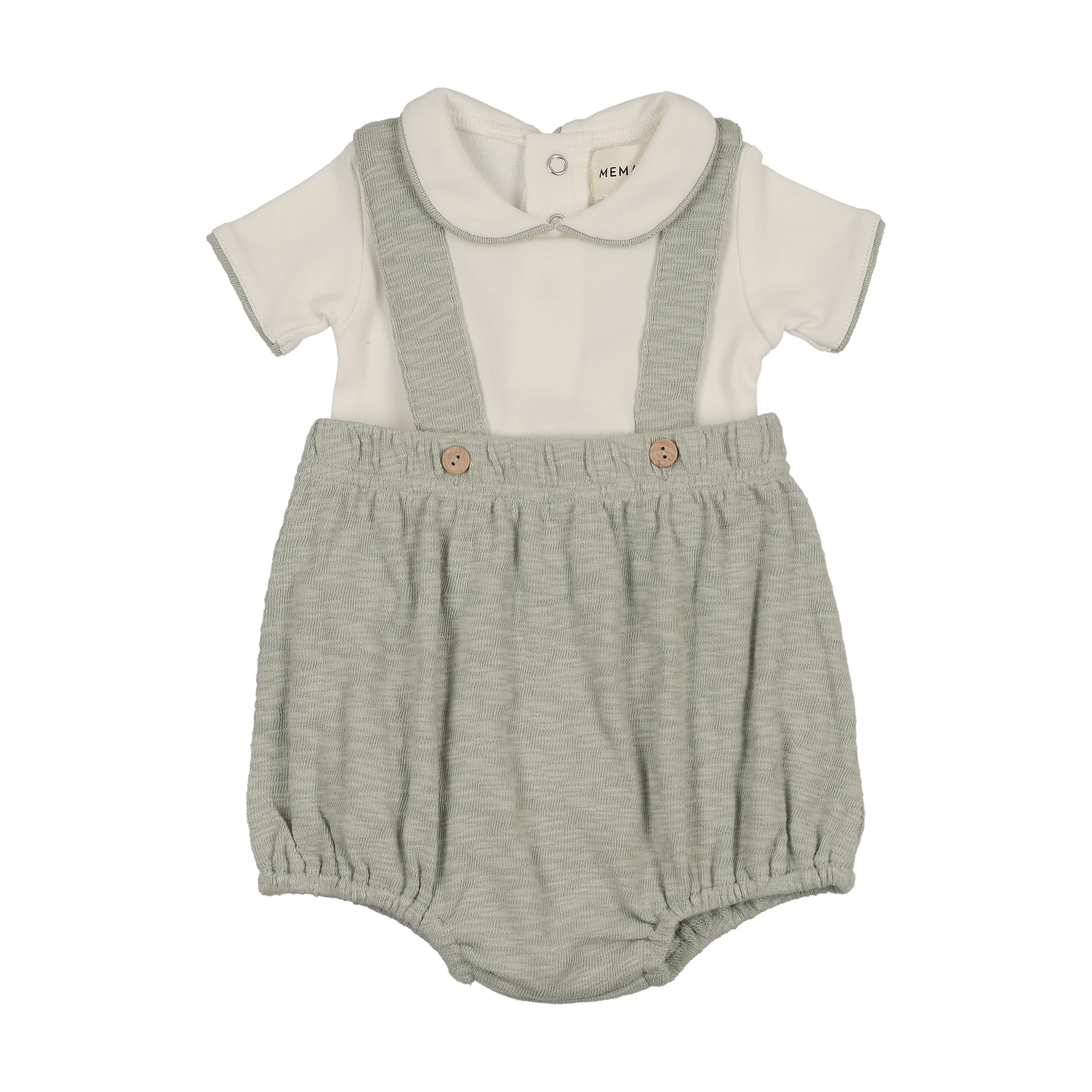 Mema Knits Short Overall + Onesie Set - Winter White / Mint