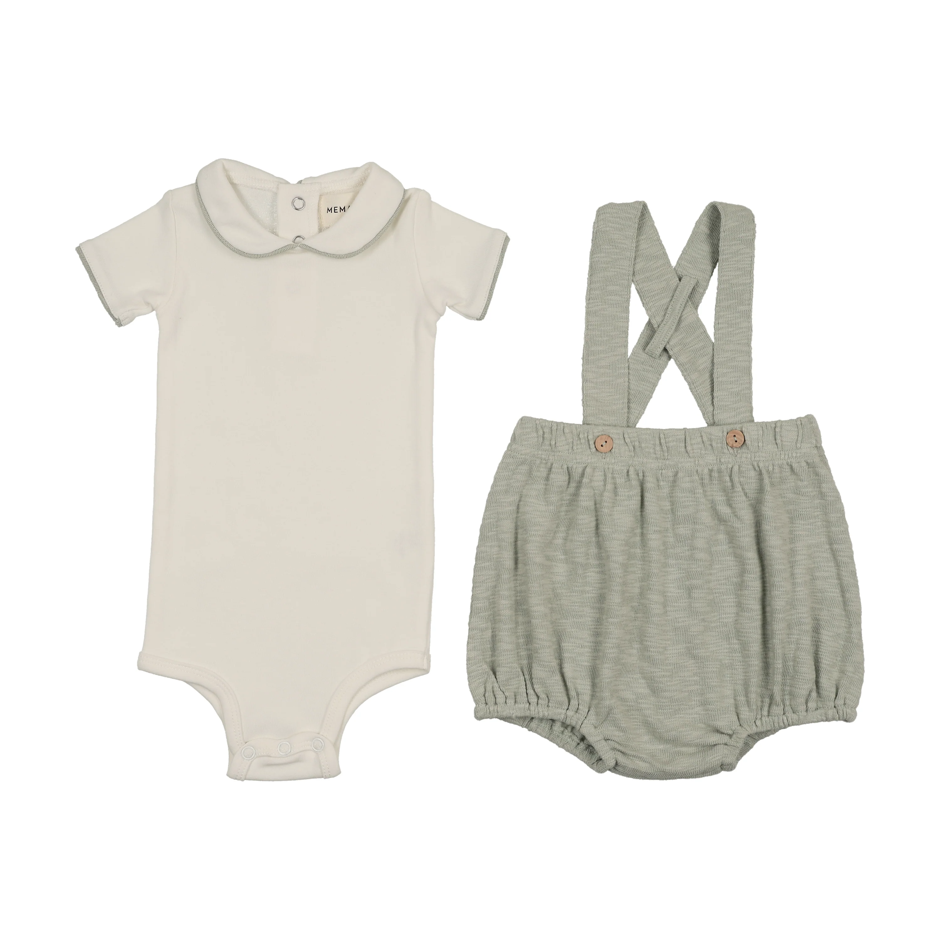 Mema Knits Short Overall + Onesie Set - Winter White / Mint - Image 2