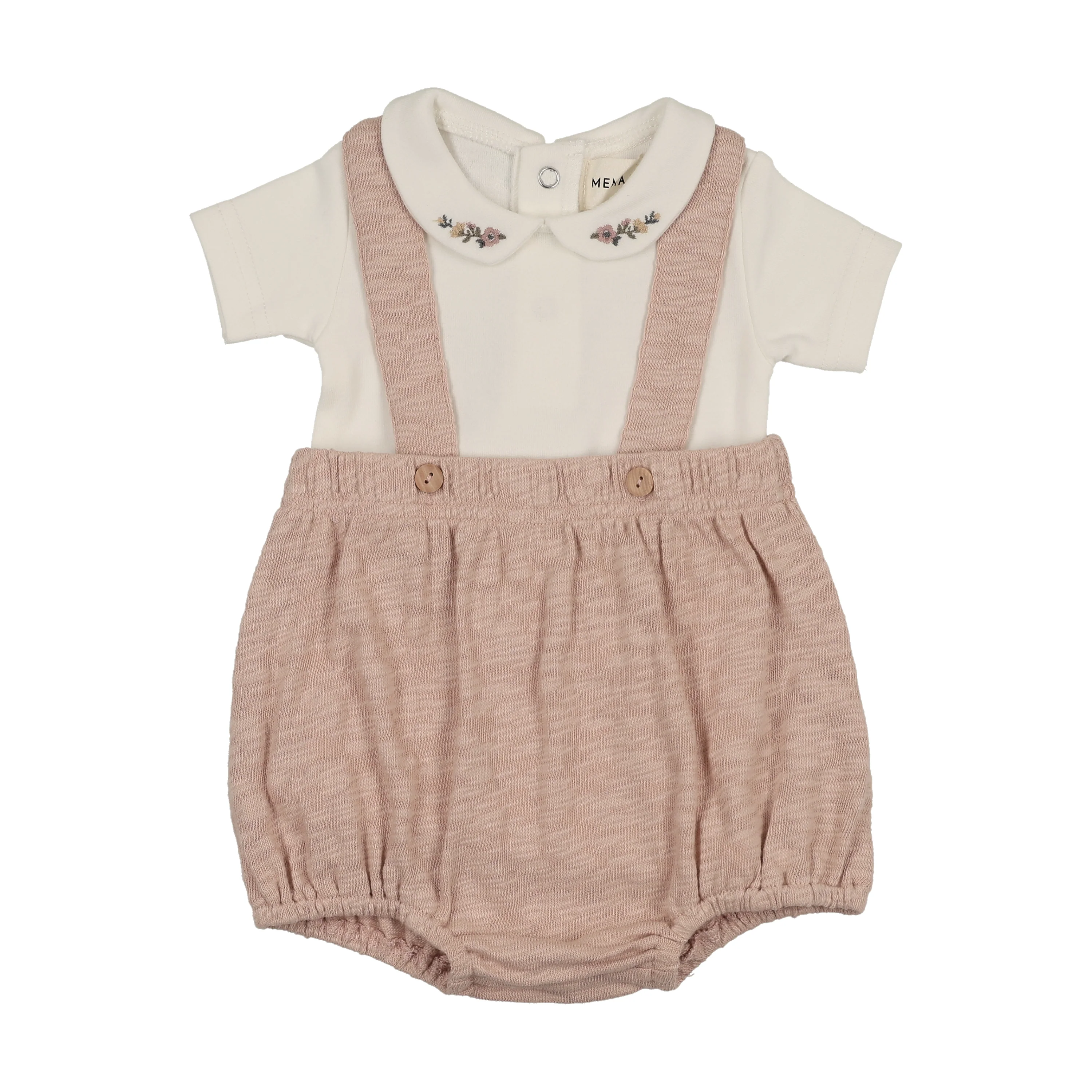 Mema Knits Short Overall + Onesie Set - Winter White / Pale Pink