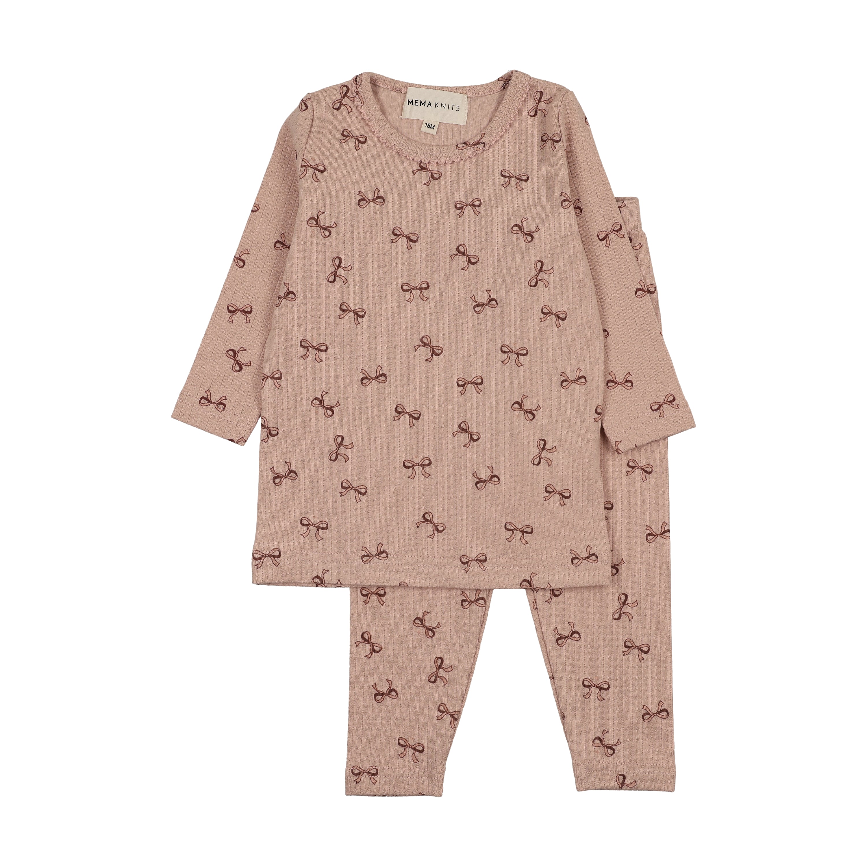 Mema Knits Bow Print 2-Piece Set - Pink - Dark Pink Bow