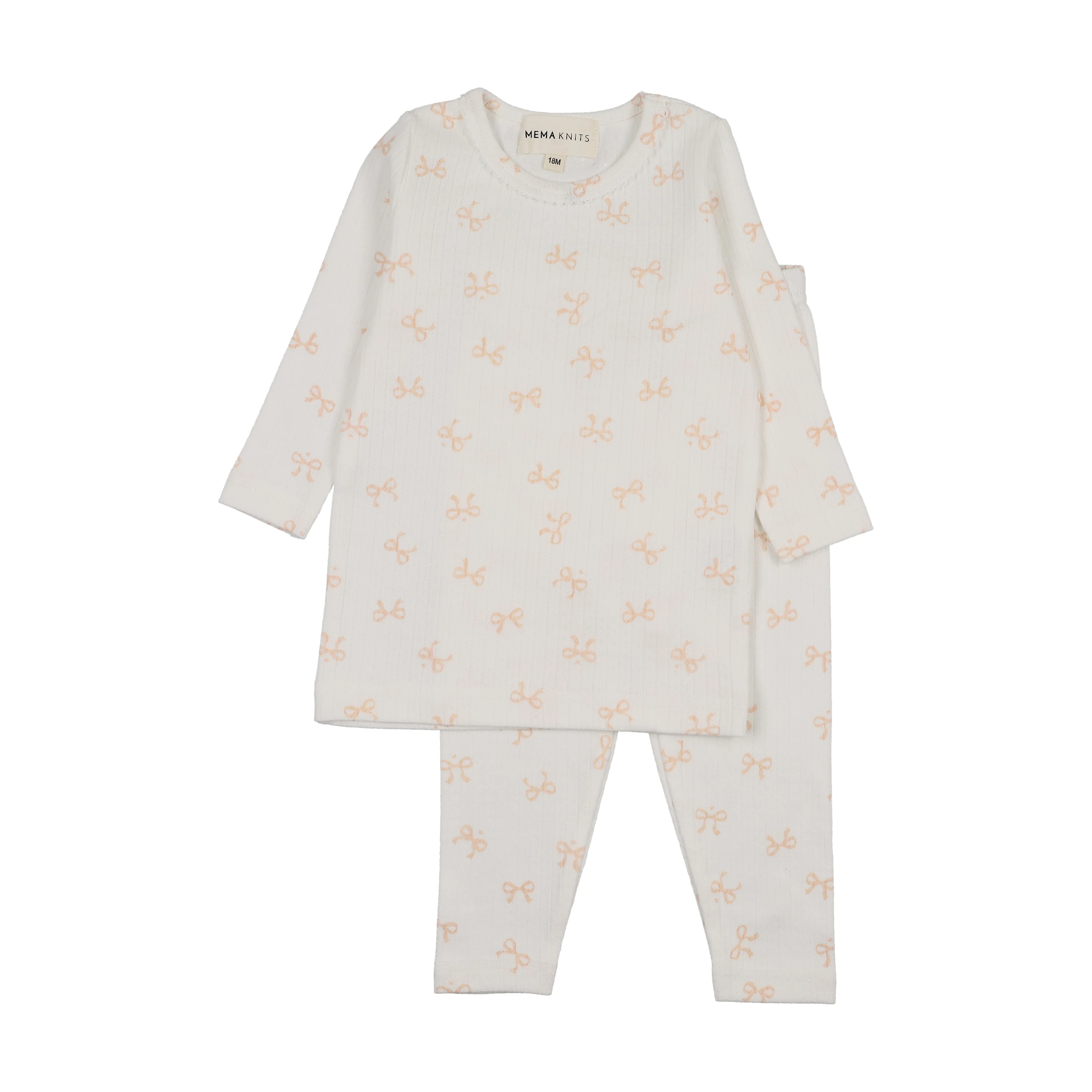 Mema Knits Bow Print 2-Piece Set - Winter White - Rose Smoke Bows