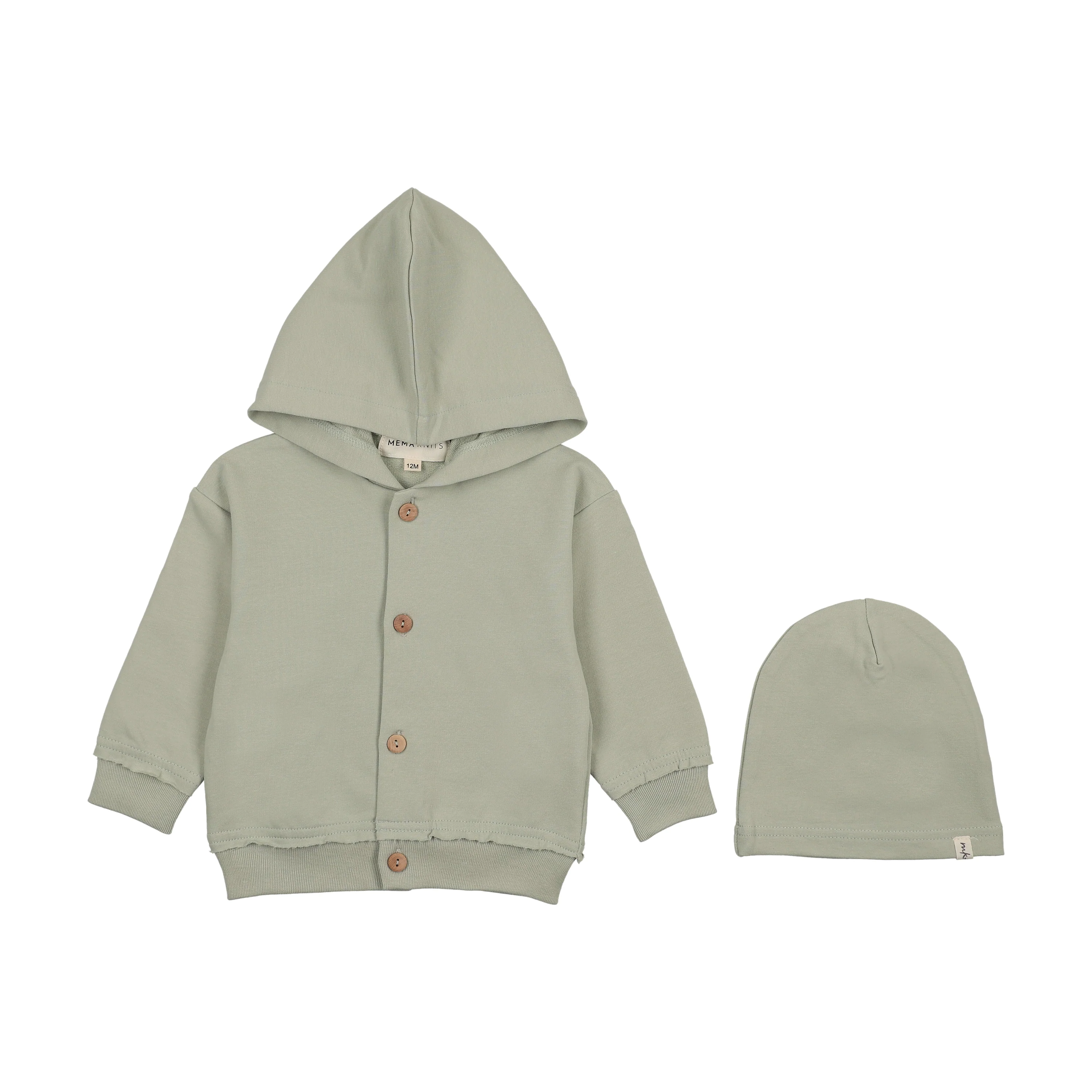Mema Knits Hooded Cardigan And Beanie - Mint