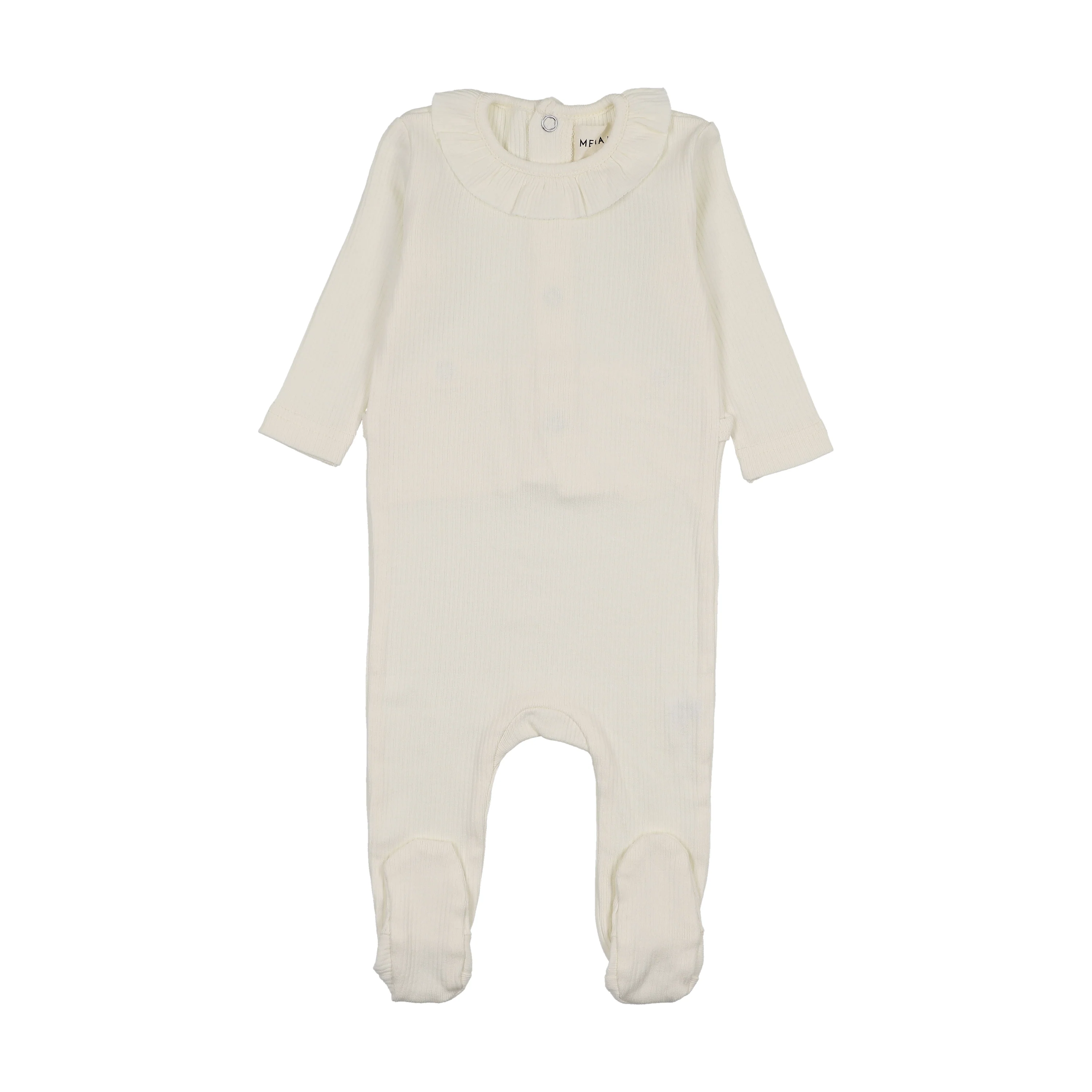 Mema Knits Rib Ruffle Collar Footie - Ivory