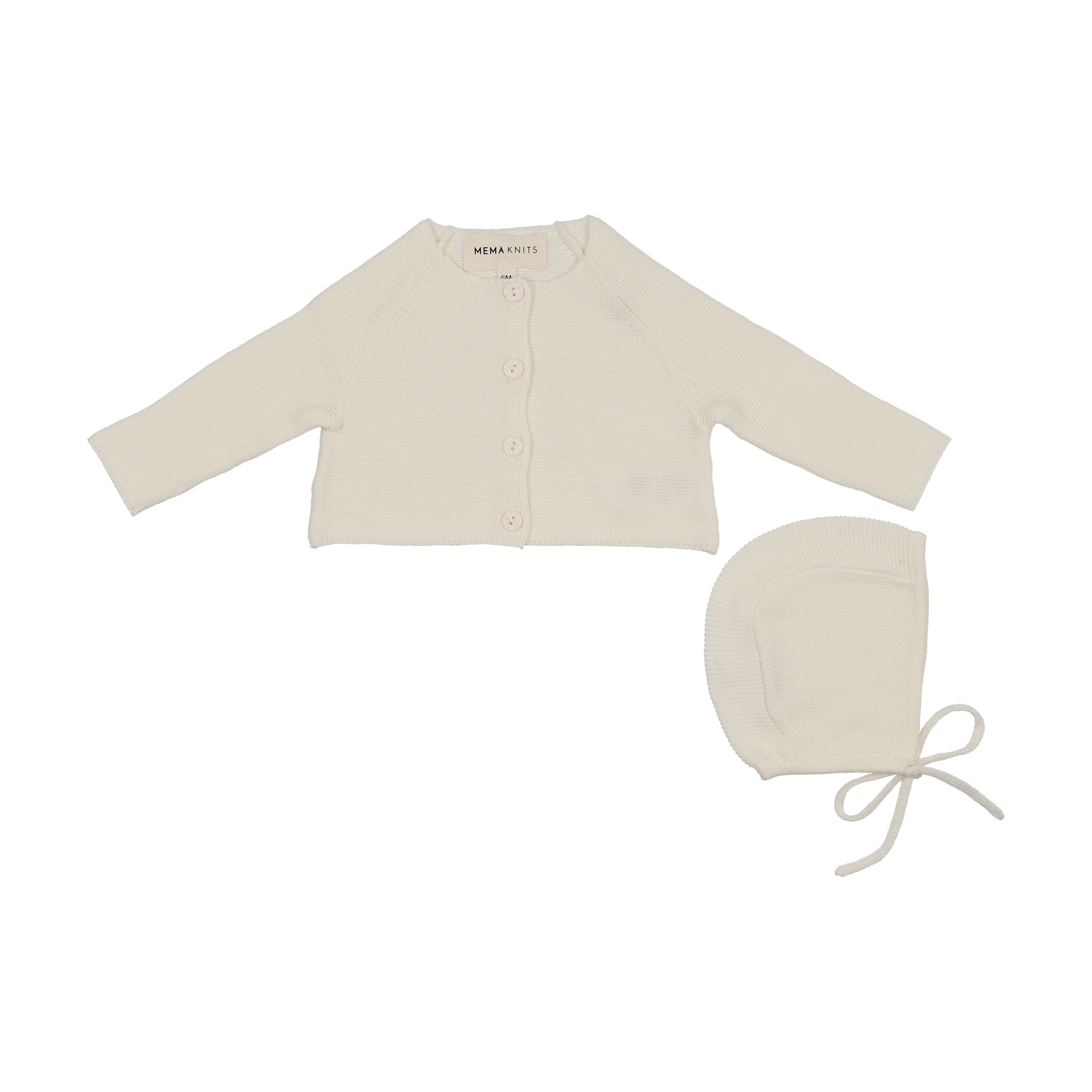 Mema Knits Flat Knit Cardigan + Bonnet - Ivory
