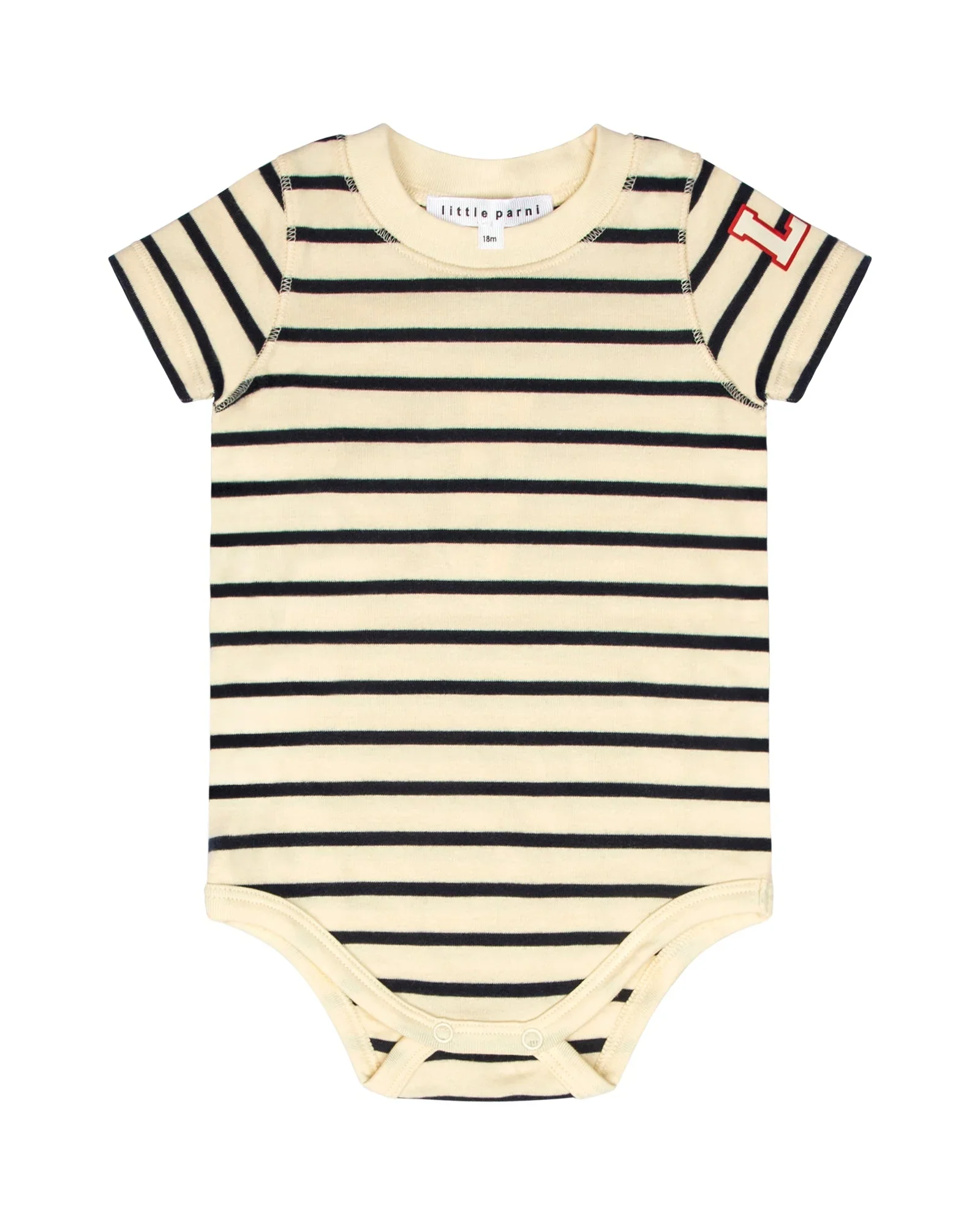 Little Parni Navy Ivory Wide Striped Onesie (K617)