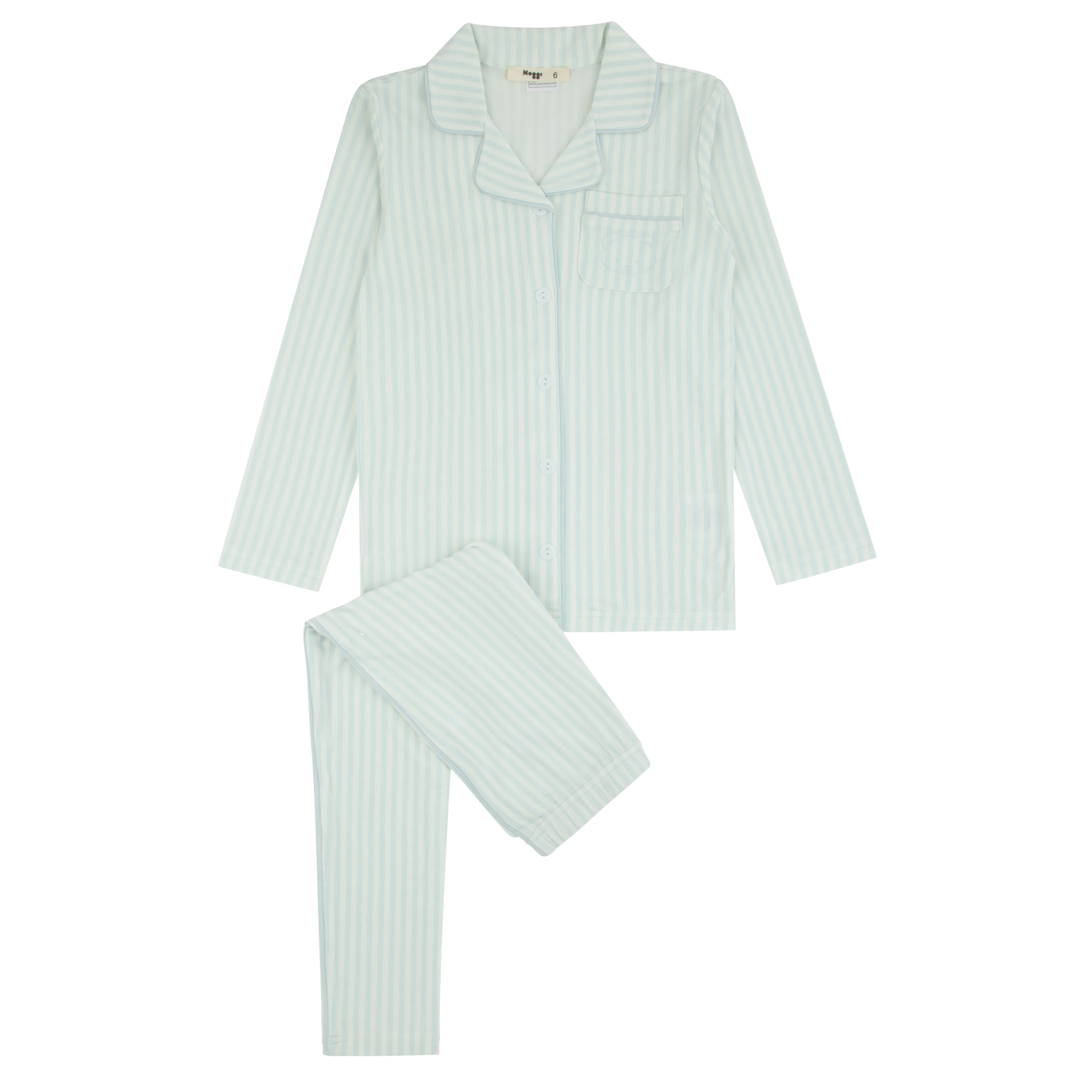 Noggi Blue/White Stripe Striped Button Down Loungewear Set