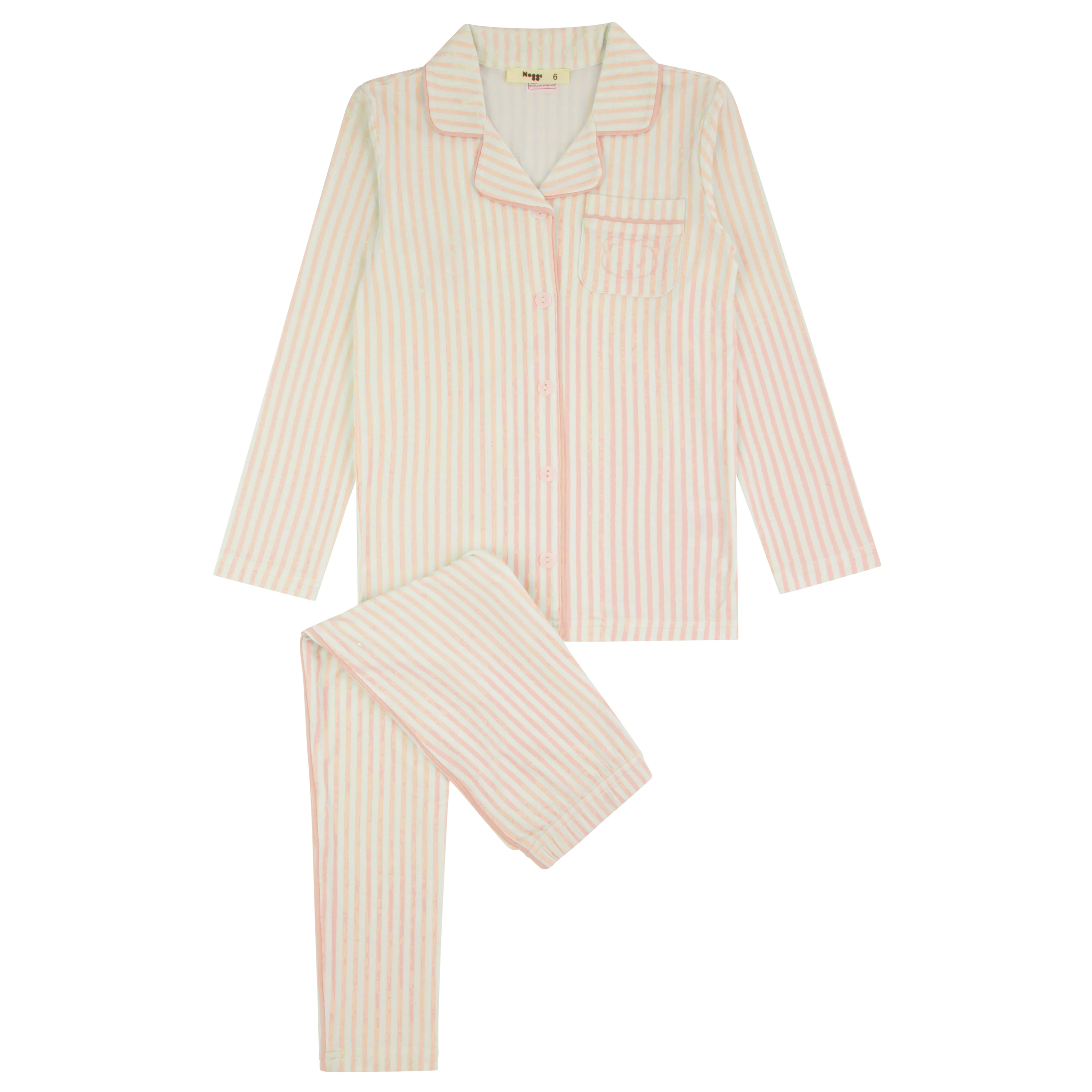 Noggi Pink/White Stripe Striped Button Down Loungewear Set