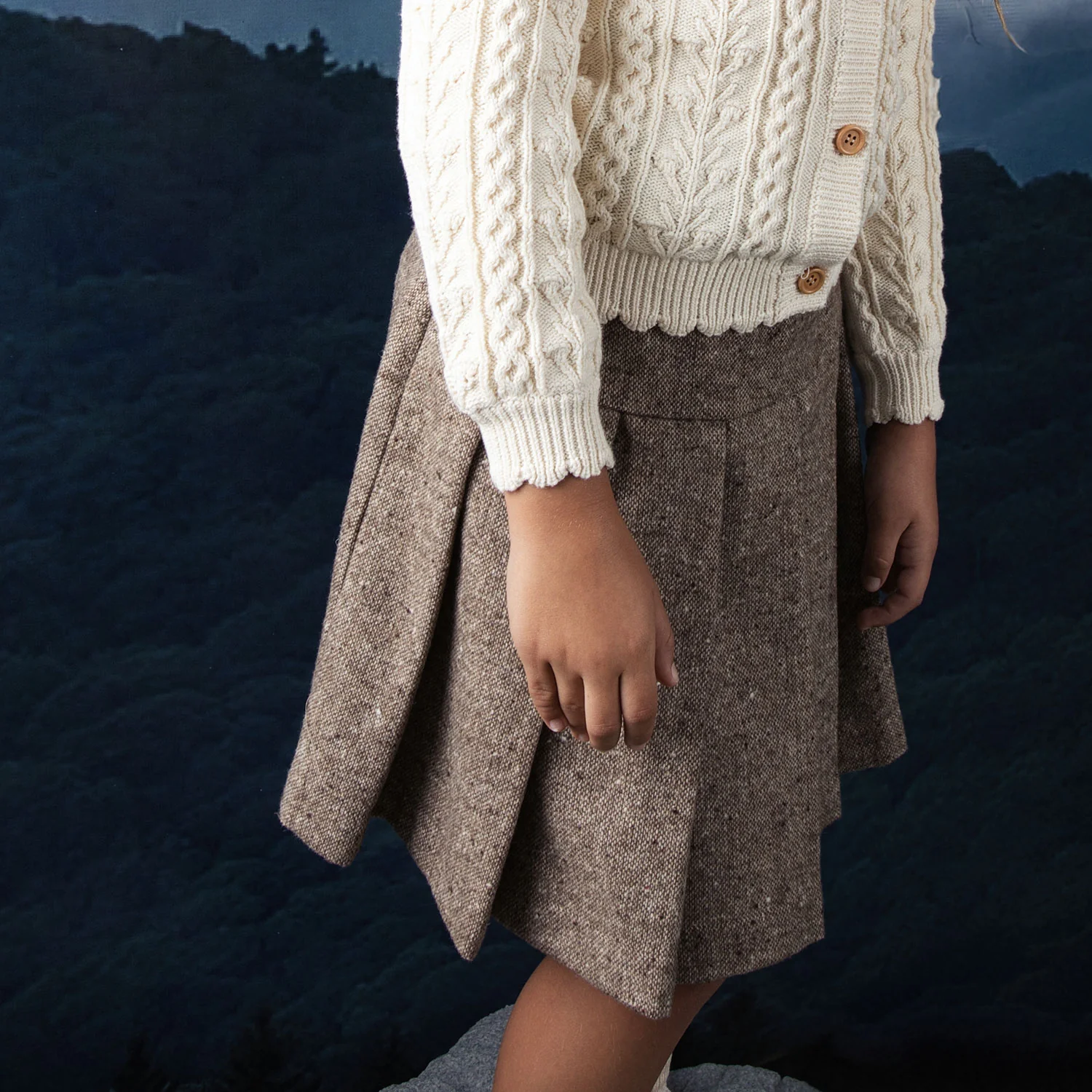 Noma Beige Tweed Pleated Skirt (NSK741) - Image 3