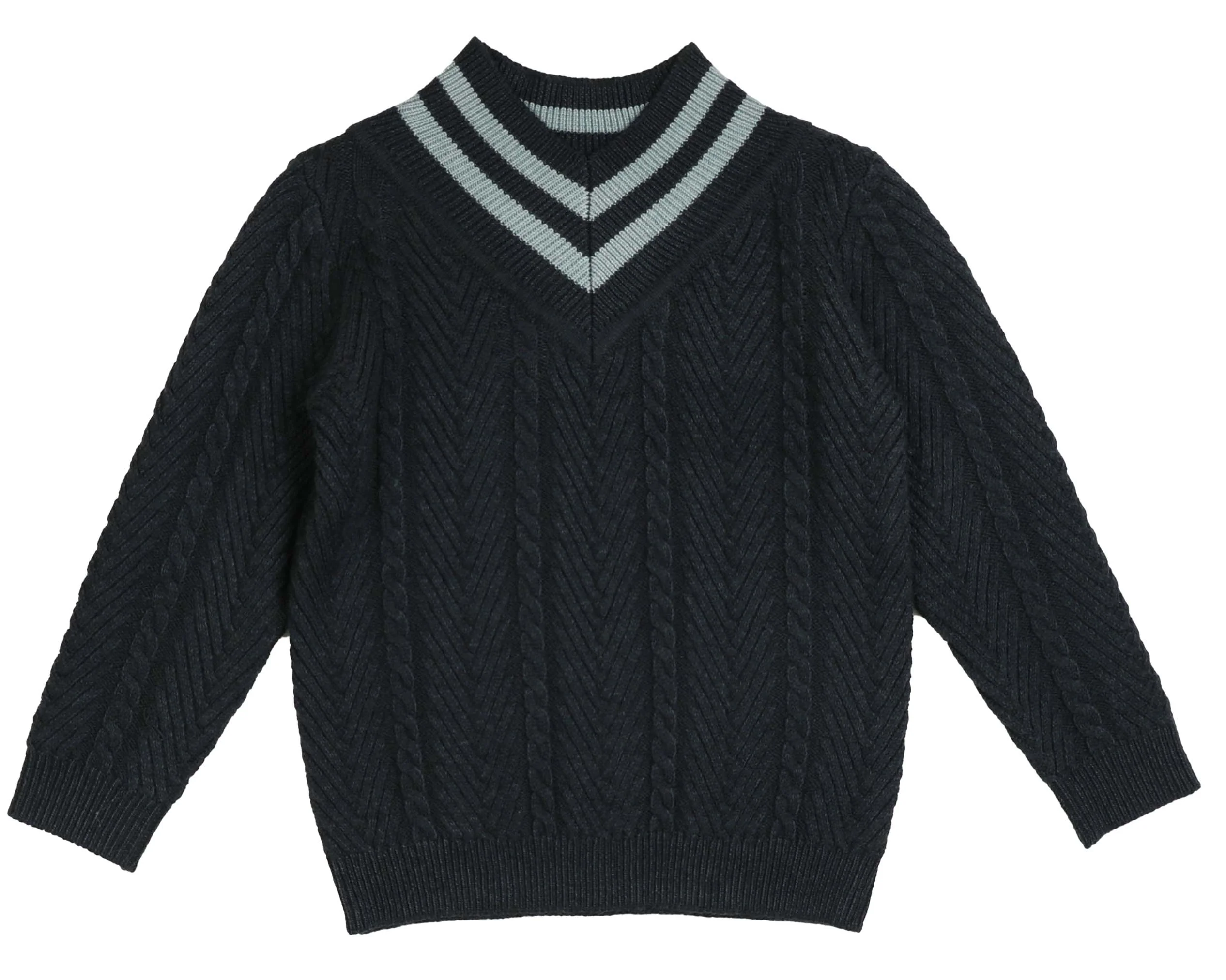 Noma Blue V Neck Herringbone Pattern Knit (NKN207)