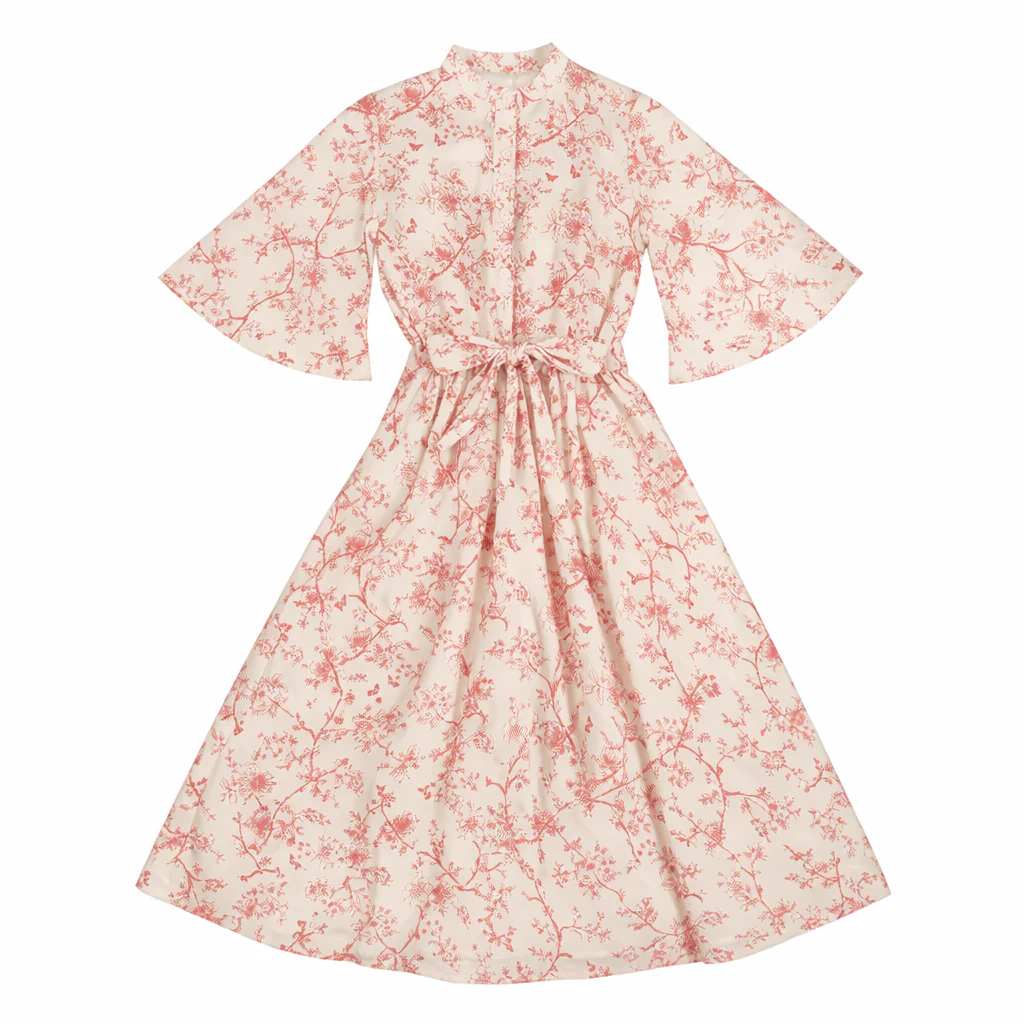 Noma Coral Toile Print Waisted Dress