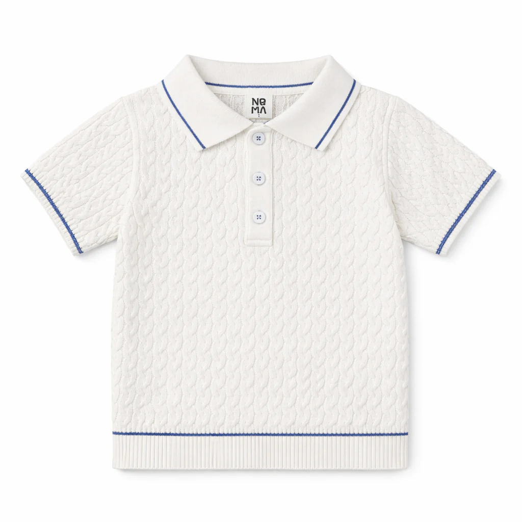 Noma Dark Blue Cable Polo Knit With Tuc Tuc