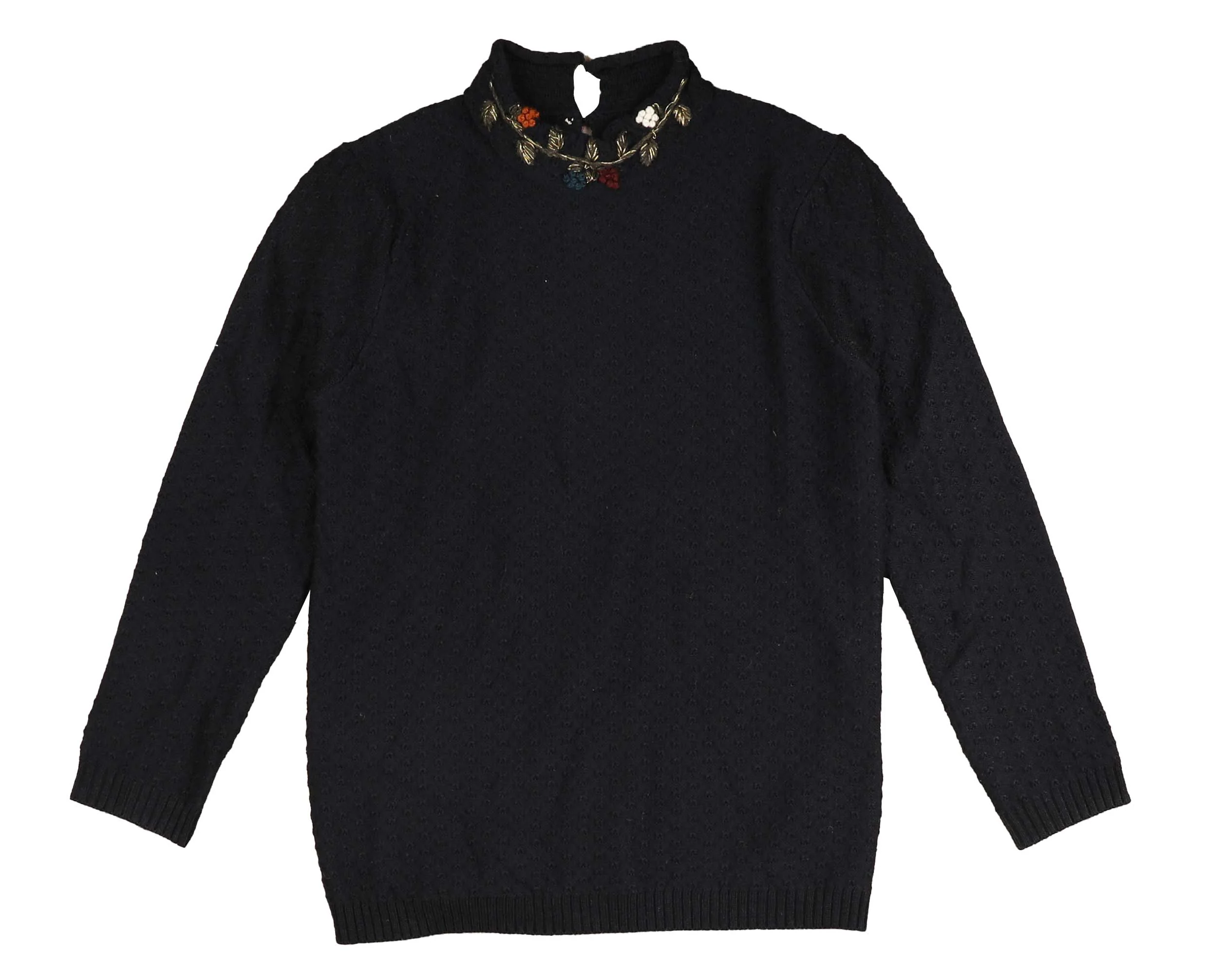 Noma Navy Floral Embroided Neck Turtleneck (NKN752) runs small size up