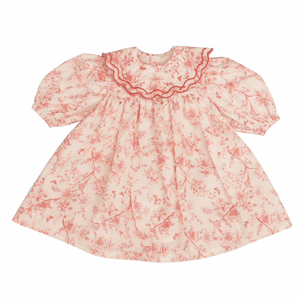 Noma SS Coral Toile Print Large Collar Dress Short Sleeves