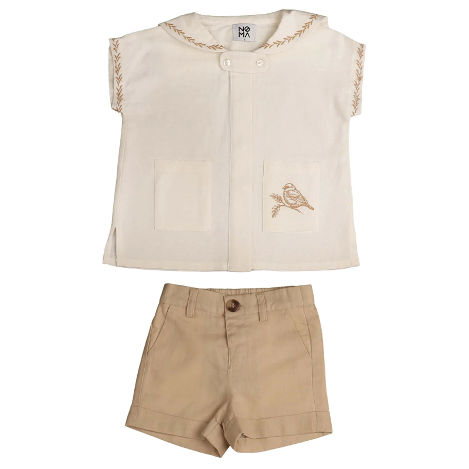 Noma Tan Bird Embroidered Pocket Set