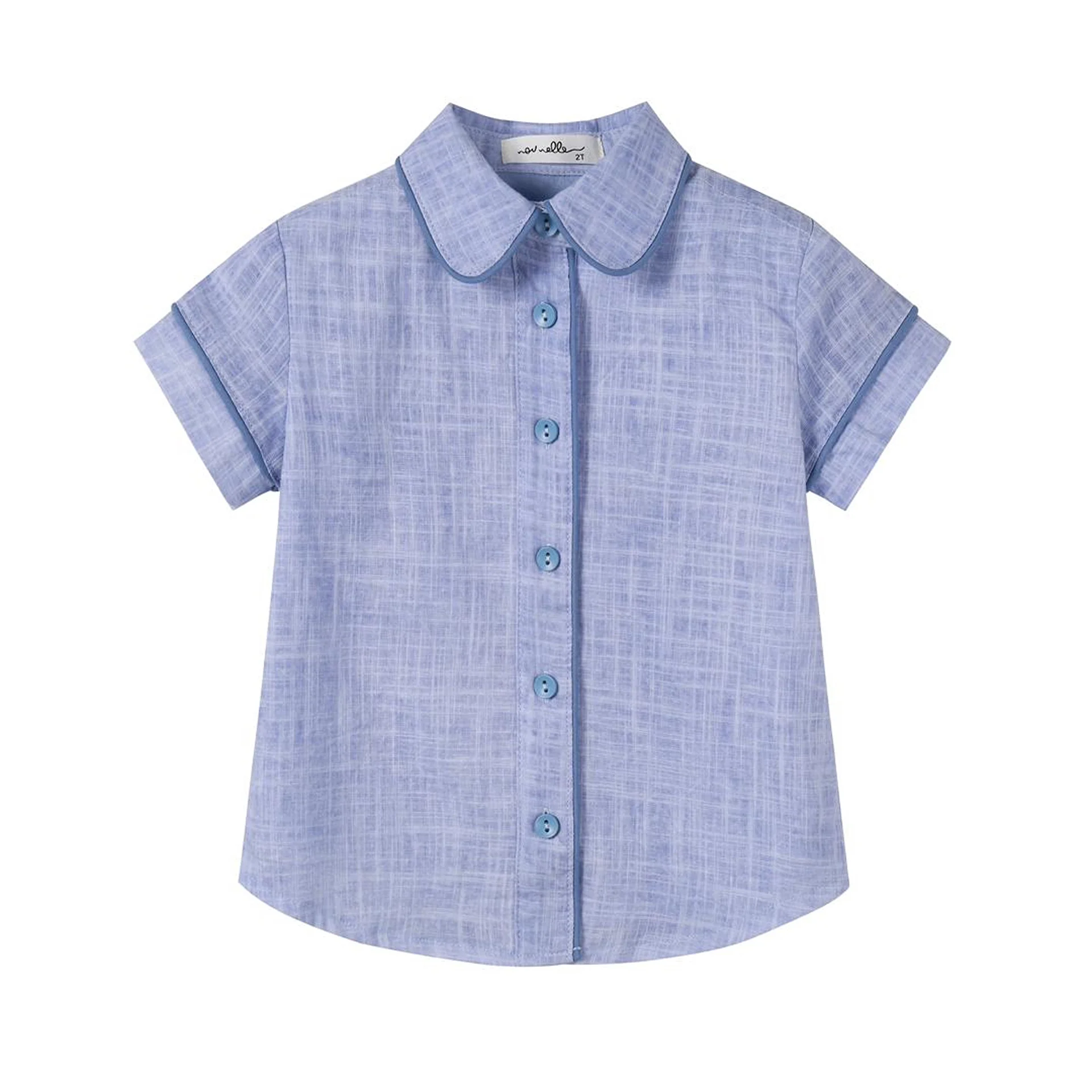 Nounelle Blue Linen Piped Shirt
