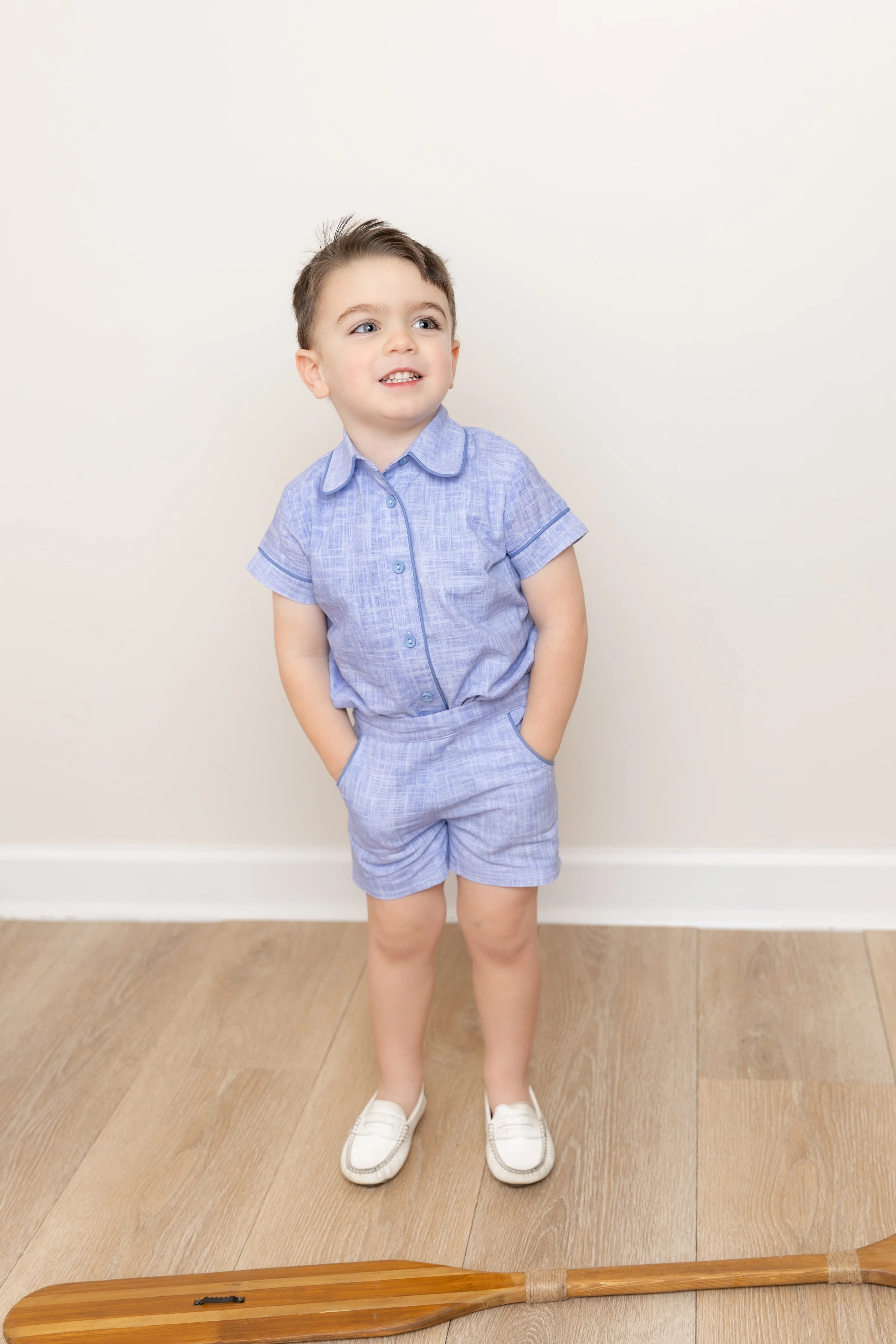 Nounelle Blue Linen Piped Shorts - Image 3