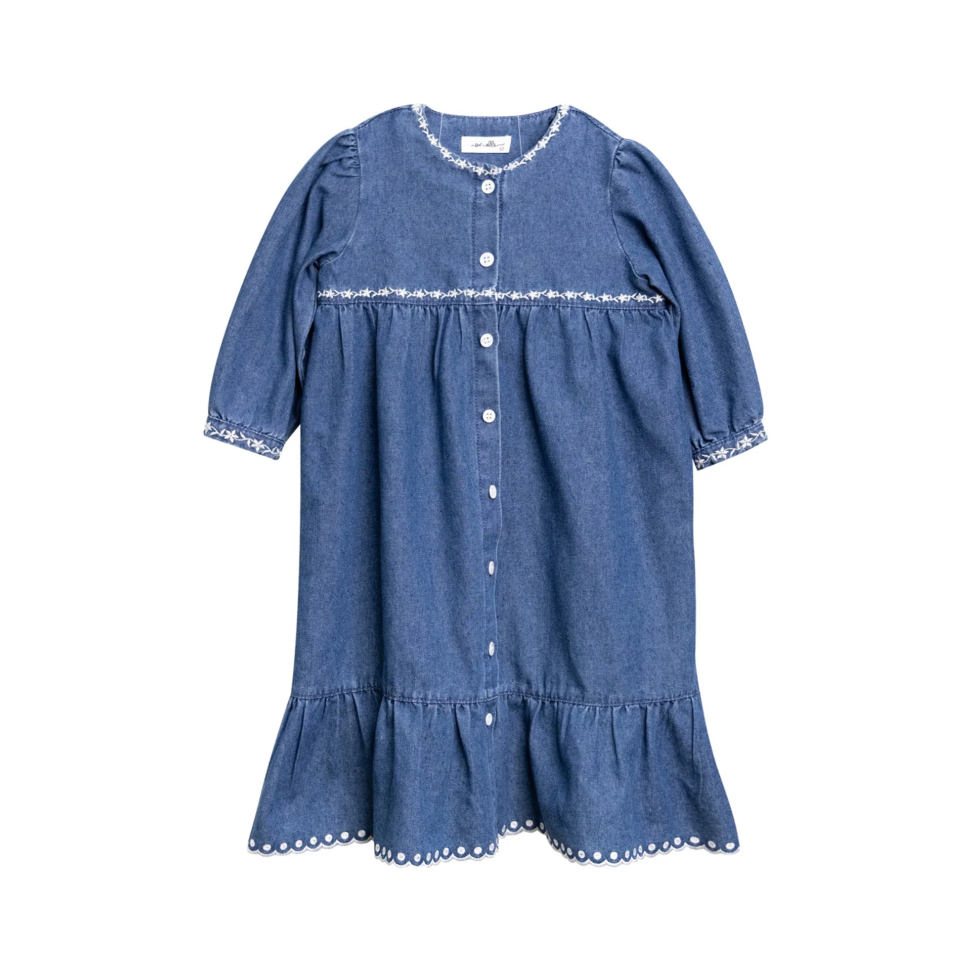 Nounelle Denim Trimmed Dress 3/4 Sleeve