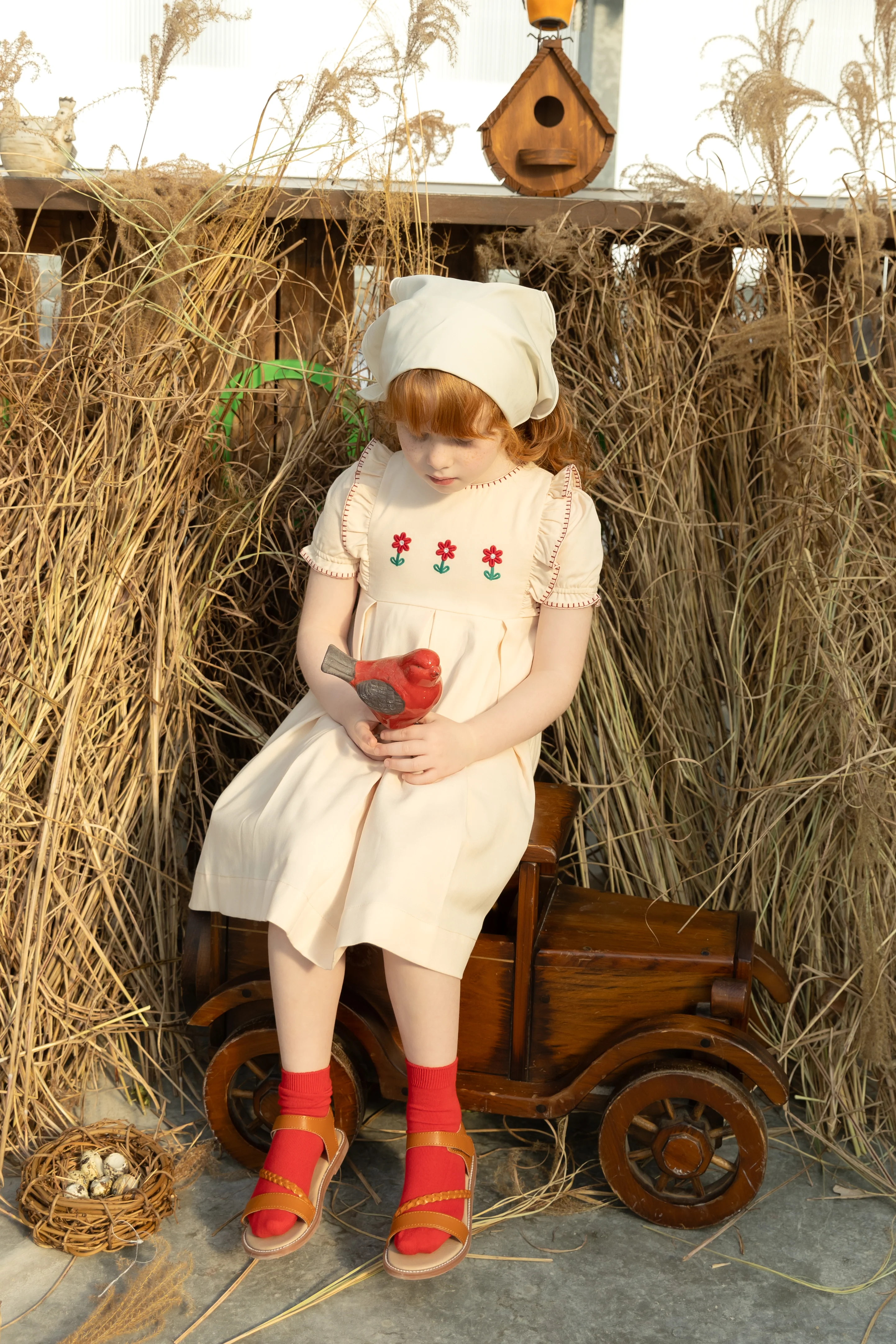 Nounelle Pleated Peach Embroidered Dress - Image 3