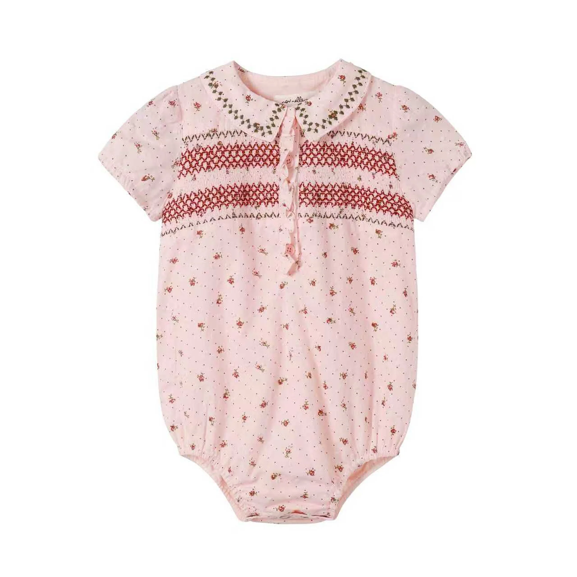 Nounelle Smocked Pink Romper