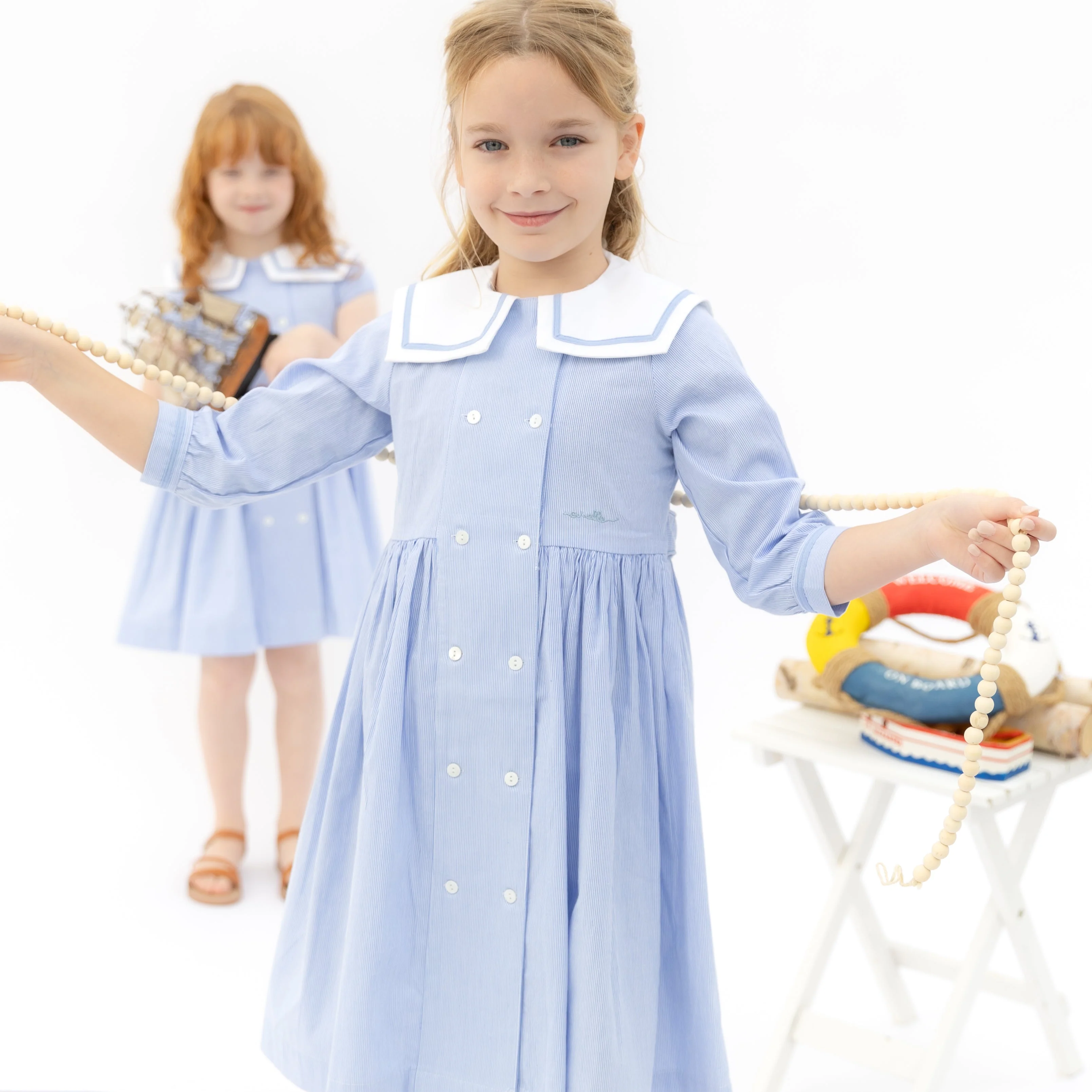 Nounelle Striped Double Breasted Dress 3/4 Sleeve