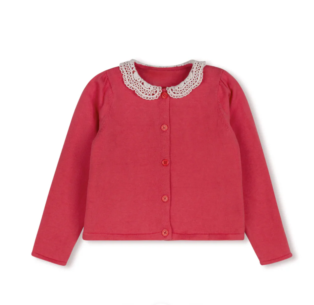 One Child Pink Ezzie Crochet Collared Cardigan