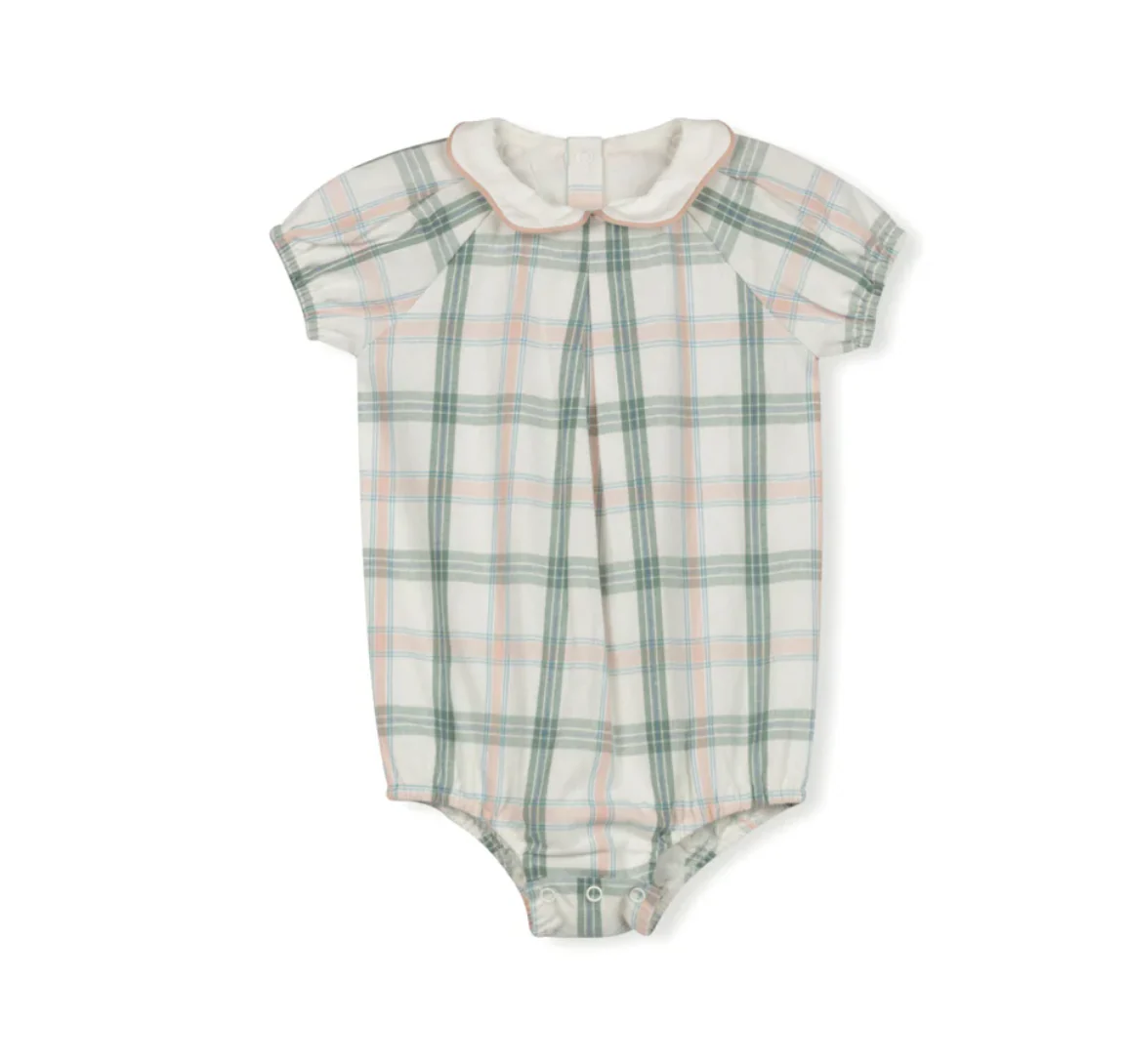 One Child Plaid Mira Plaid Scalloped Collar Romper