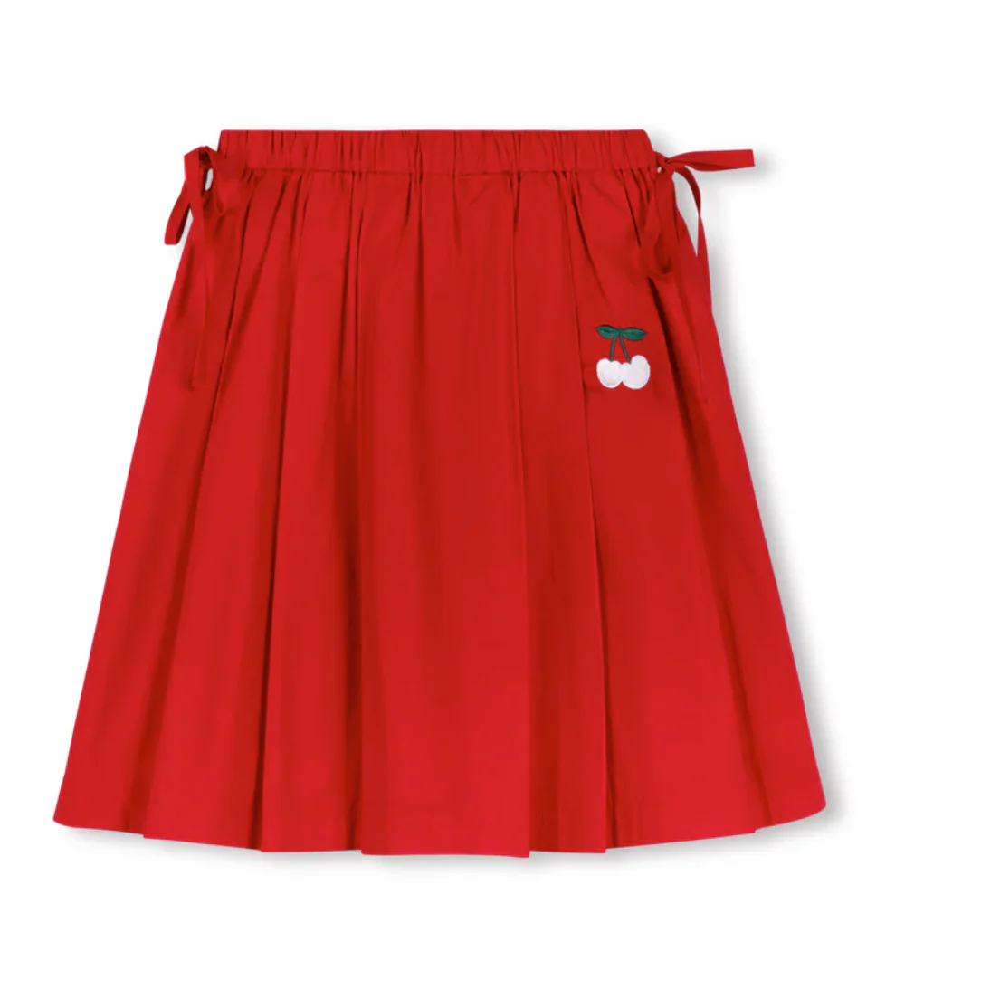 One Child Red Tessa Embroidered Cherry Pleated Skirt