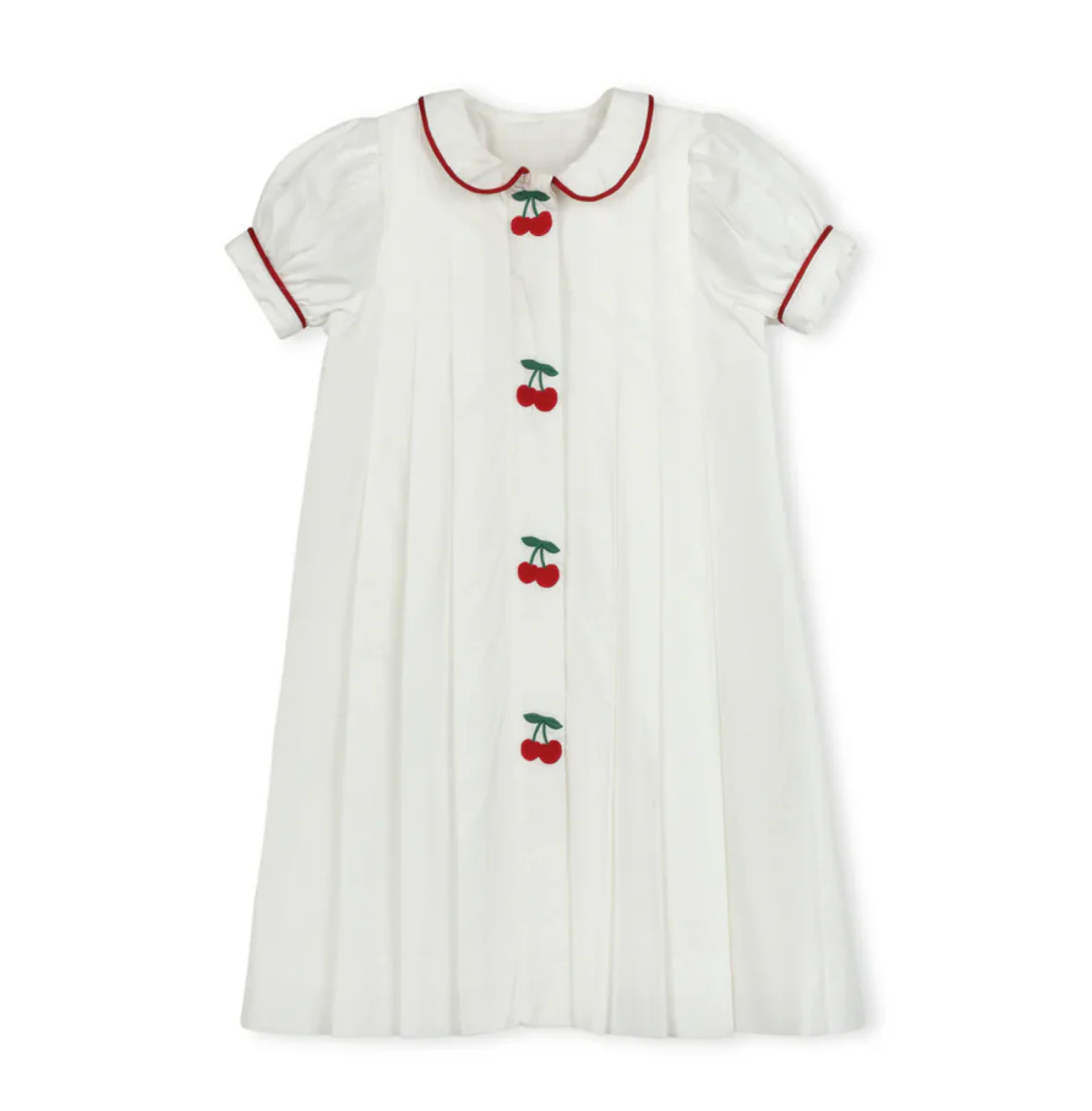 One Child White Tessa Embroidered Cherry Pleated Dress