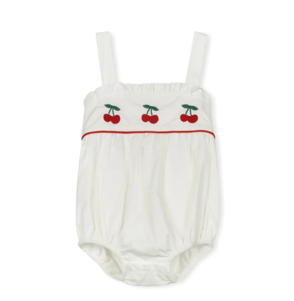 One Child White Tessa Embroidered Cherry Romper