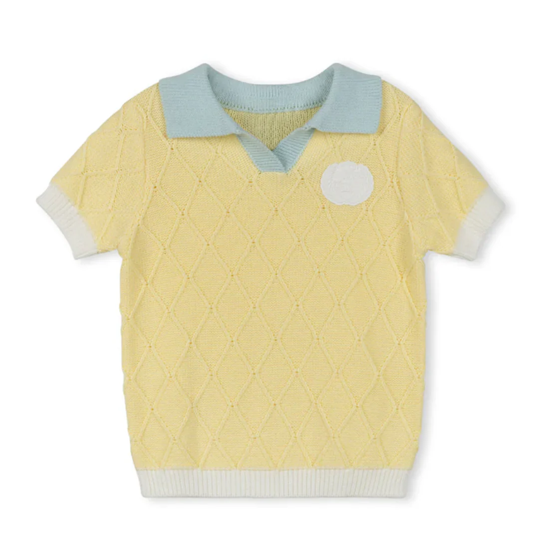 One Child Yellow Cindy Diamond Printed Collared Sweater