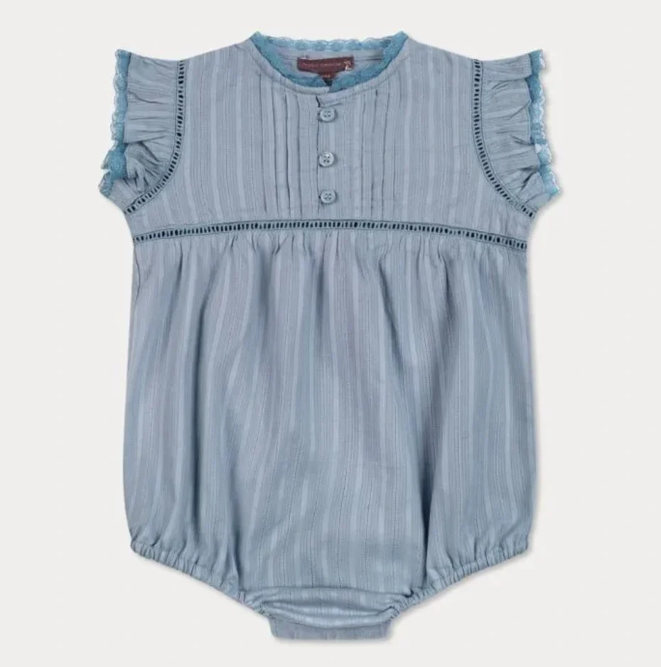 Orange Dimanche Sky Blue Textured Cotton Romper