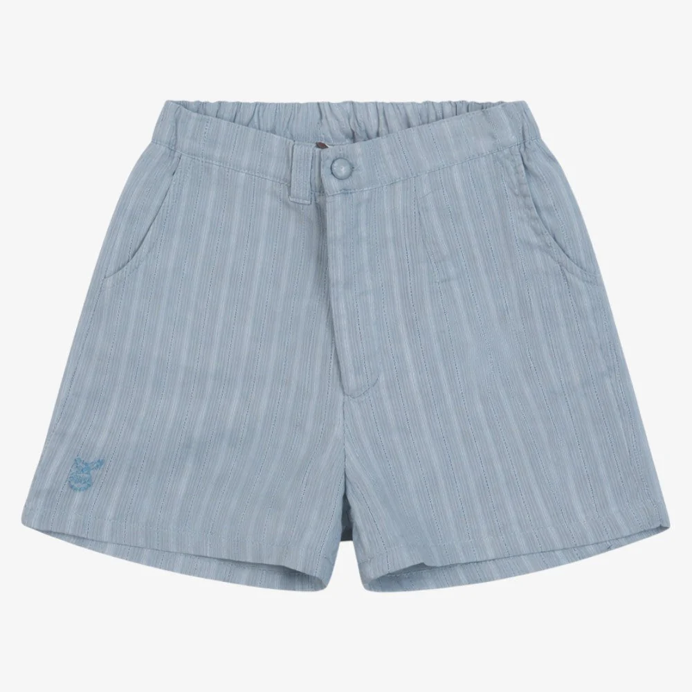 Orange Dimanche Sky Blue Textured Cotton Shorts