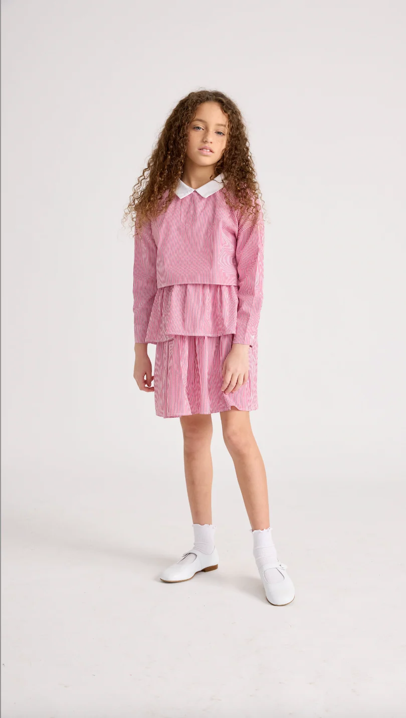Little Parni Red Stripe Girl's Shirt  (K402) - Image 2