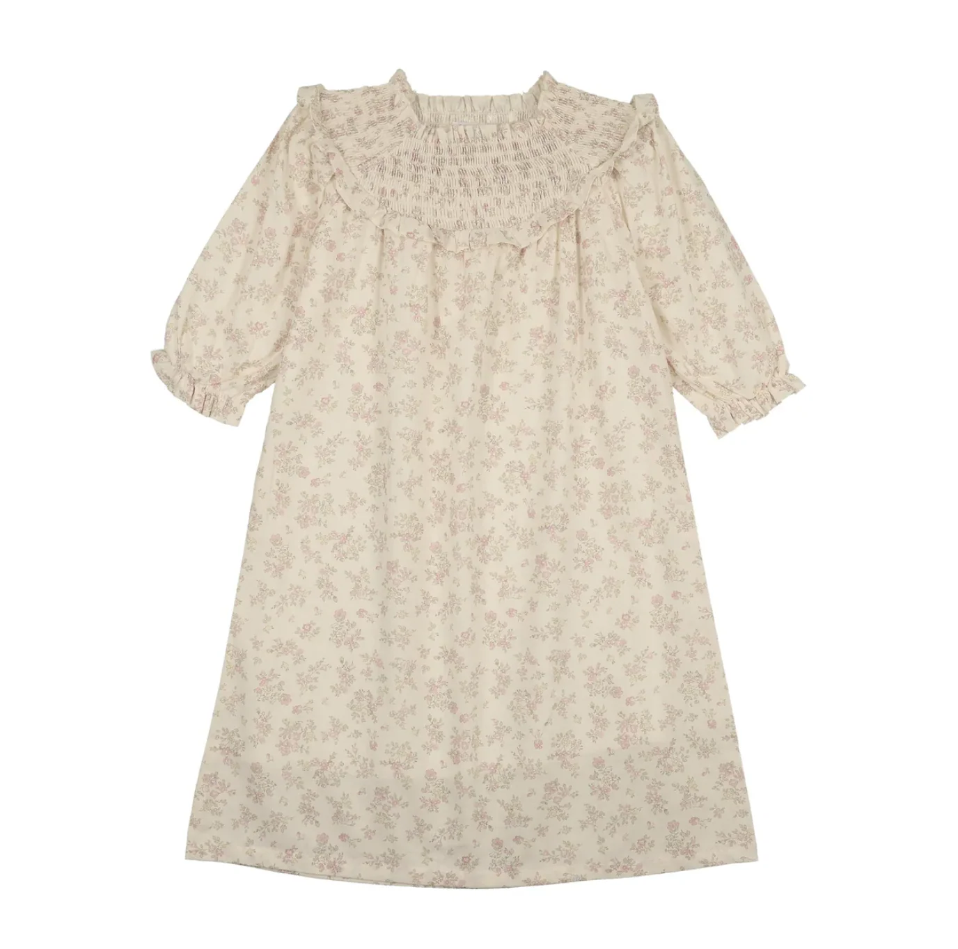 Bonjoy Pastel Garden 3/4 Sleeve Dress - Cream Floral