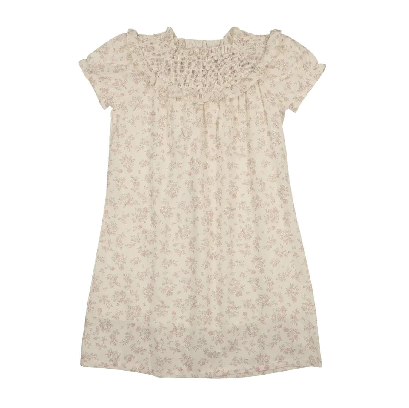 Bonjoy Pastel Garden Short Sleeve Dress - Cream Floral