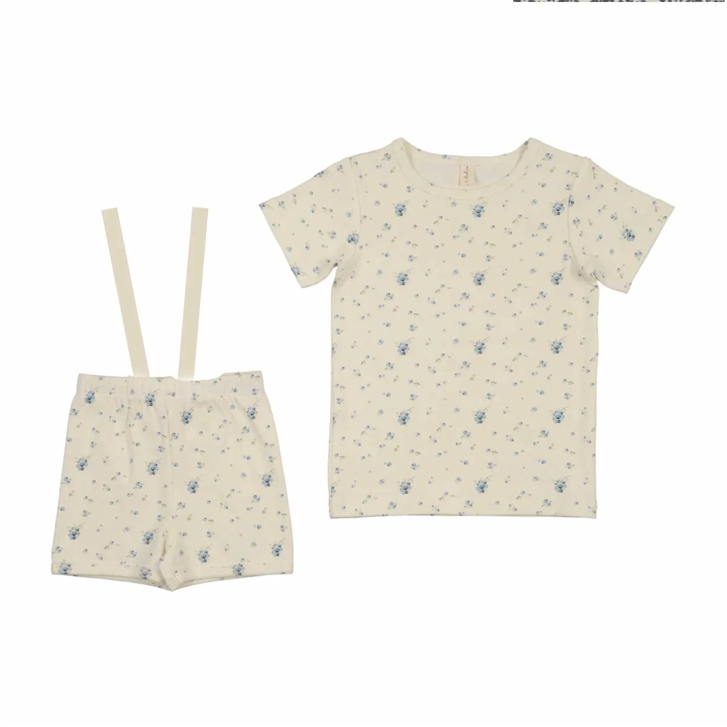 Bonjoy Patterned Fruit Shorts Sleeve-Strap Lounge Set - Whimsical Blueberry