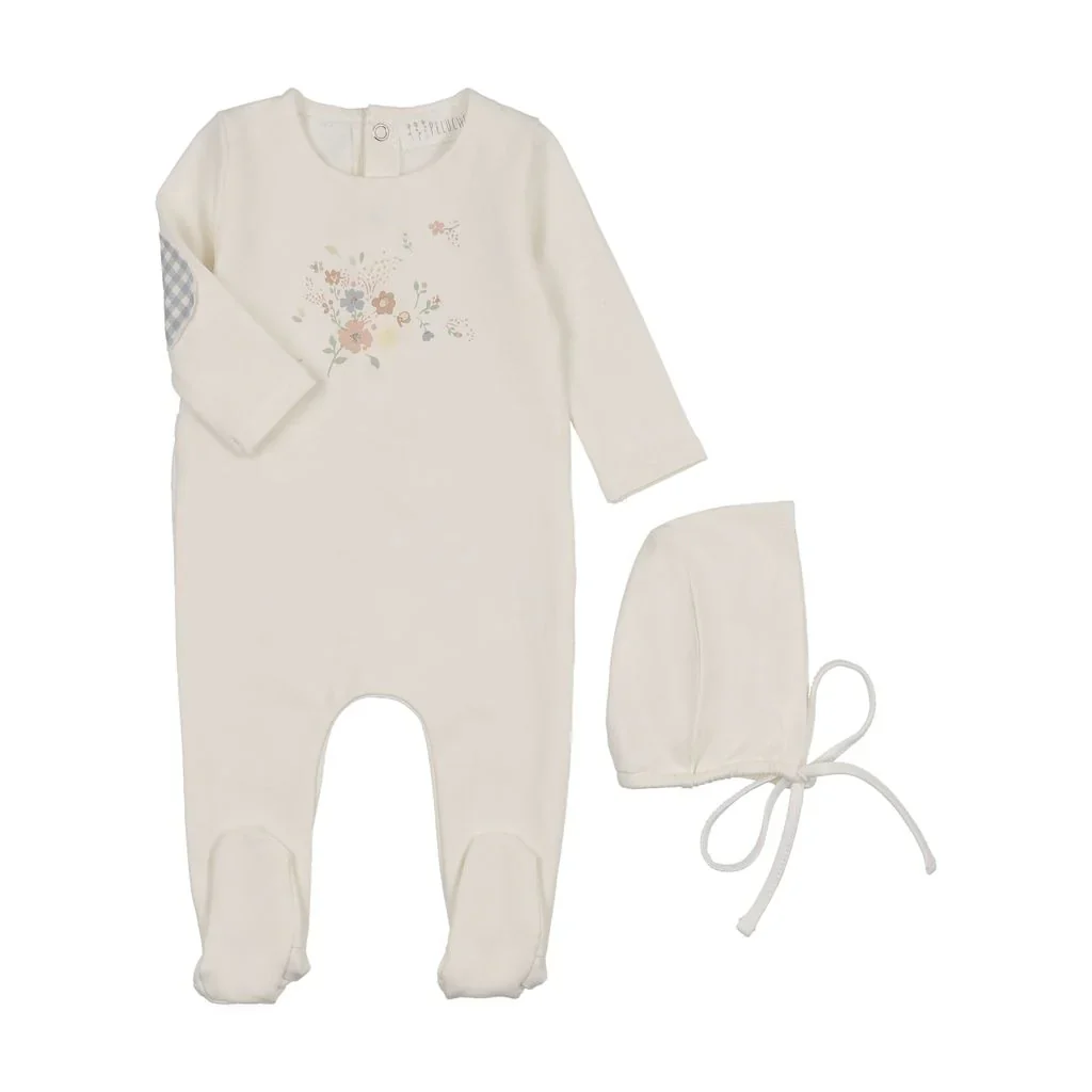 Peluche Gingham Floral Blue Footie Set