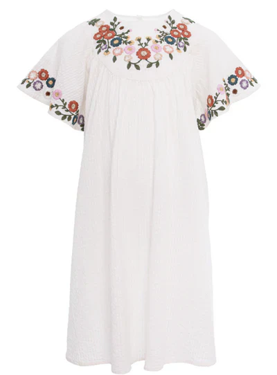 Pernille Christina Ivory Embroidered Multi Colored Dress