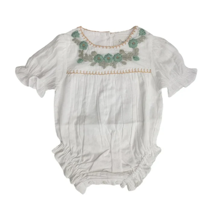 Pernille Embroidered Blue Flowers White Romper