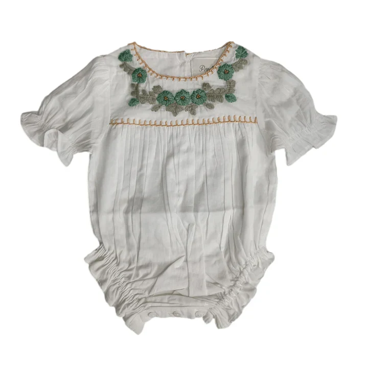 Pernille Embroidered Blue Flowers White Romper - Image 2