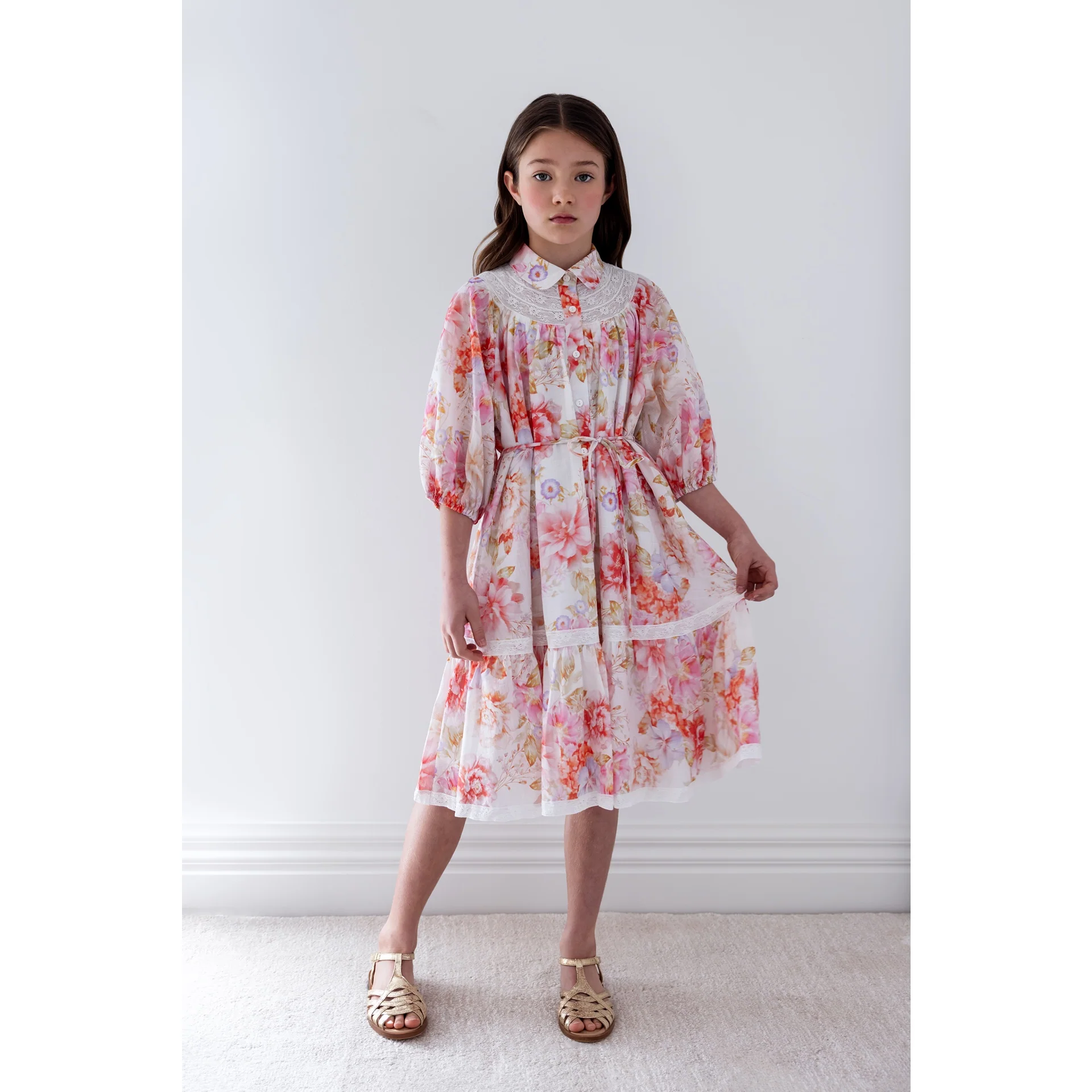 Petite Amalie Delicate Bouquet Dress With Lace Yoke (1493)