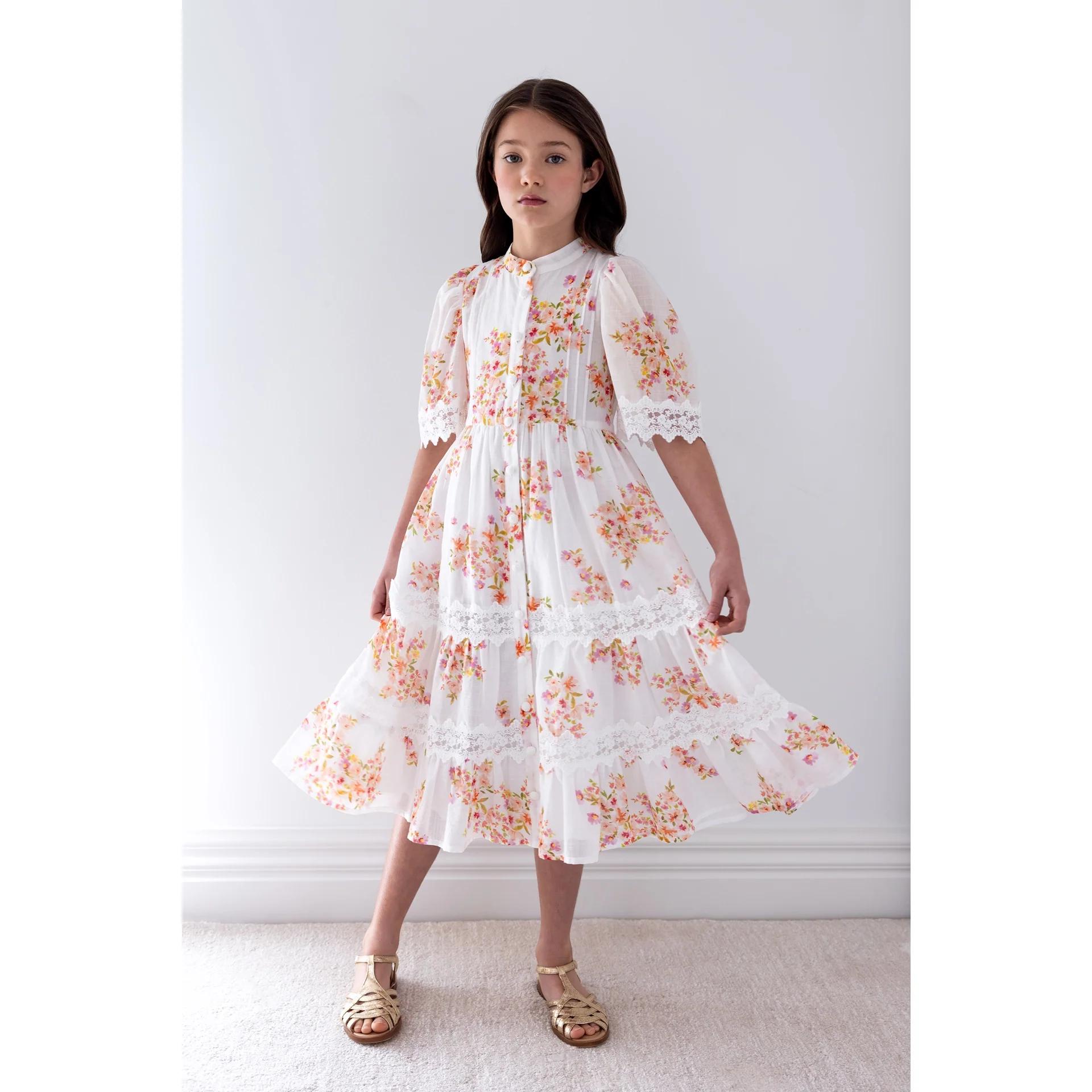 Petite Amalie Ditsy Floral Lace Shirt Dress