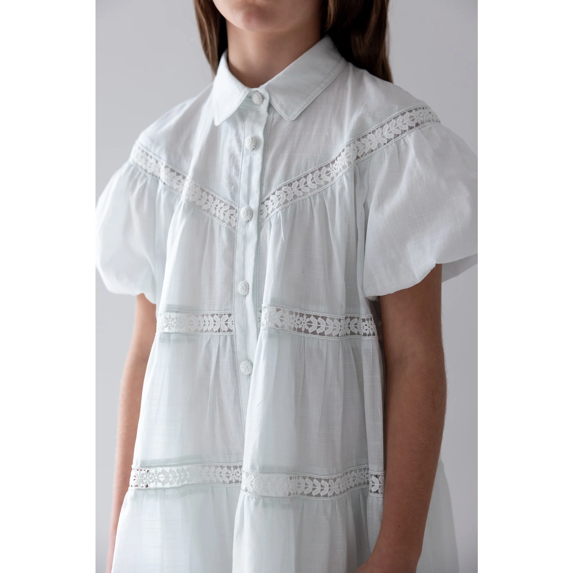 Petite Amalie Elbow Slv Whisper Blue Lace Hem Shirt Dress - Image 2