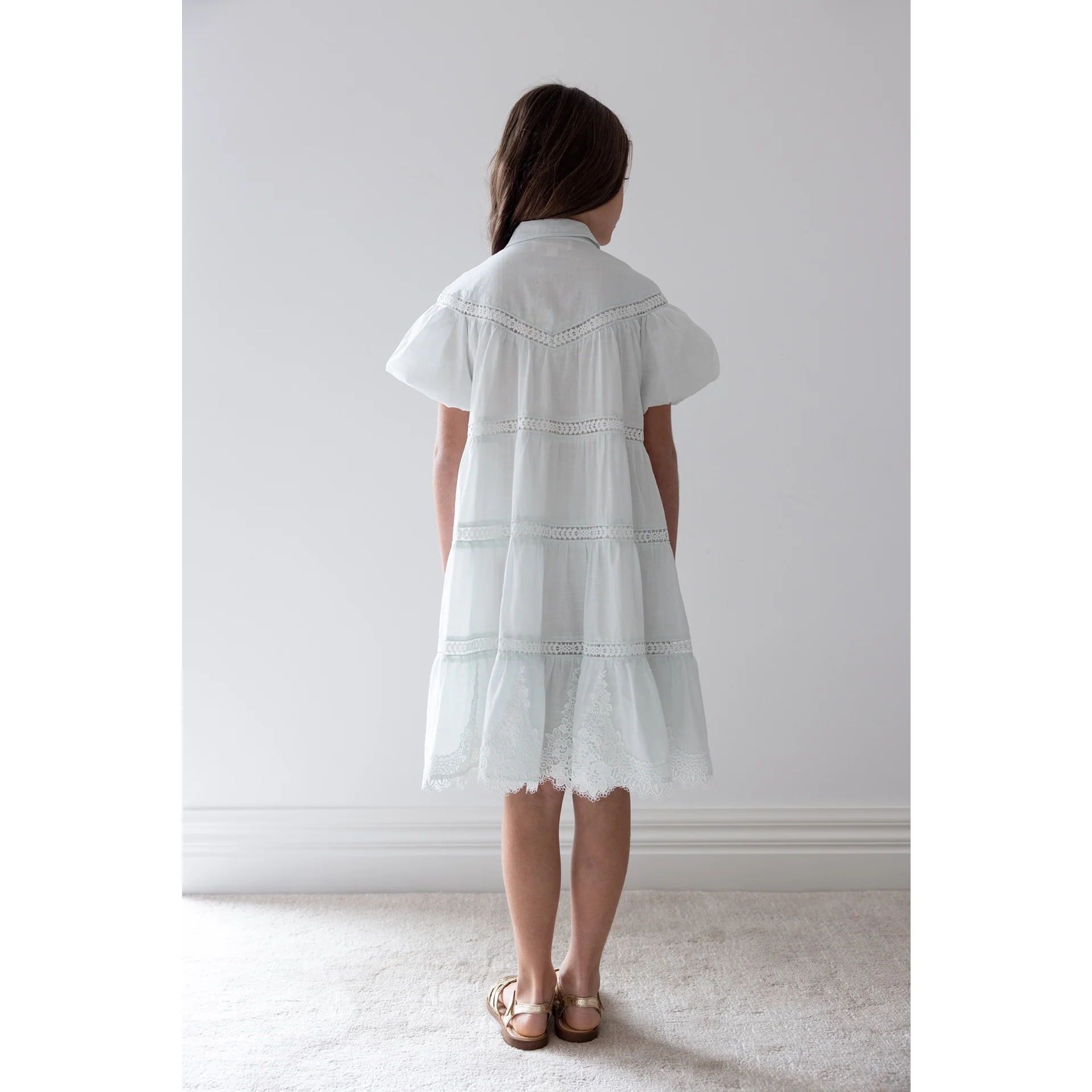Petite Amalie Elbow Slv Whisper Blue Lace Hem Shirt Dress - Image 4