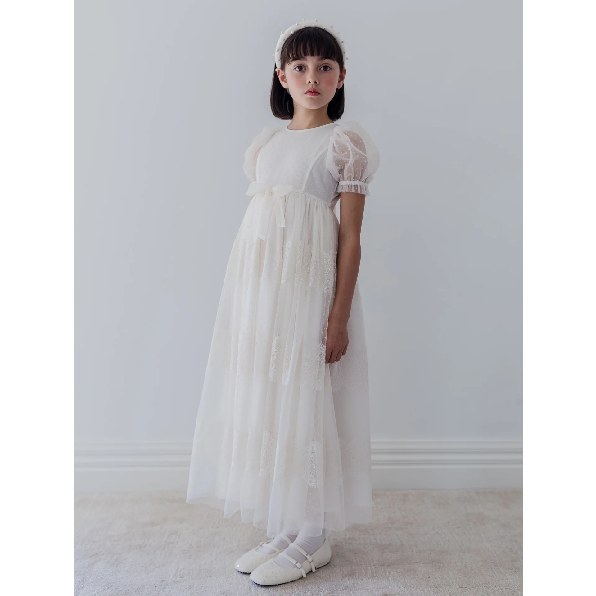 Petite Amalie Cream Flocked Spot Tulle Dress With French Lace 1433 - Image 2