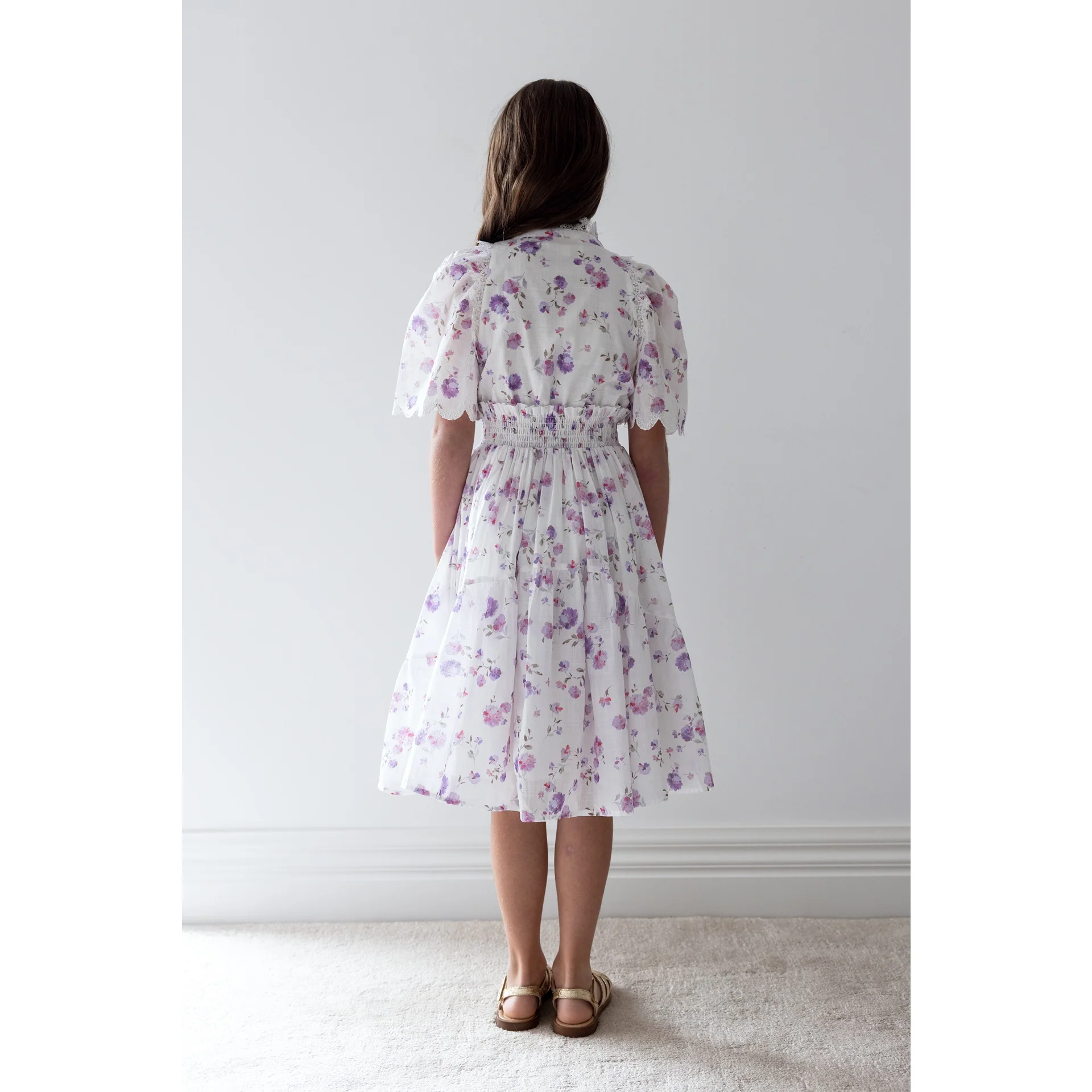 Petite Amalie Lilac Floral Shirred Waist Dress - Image 3