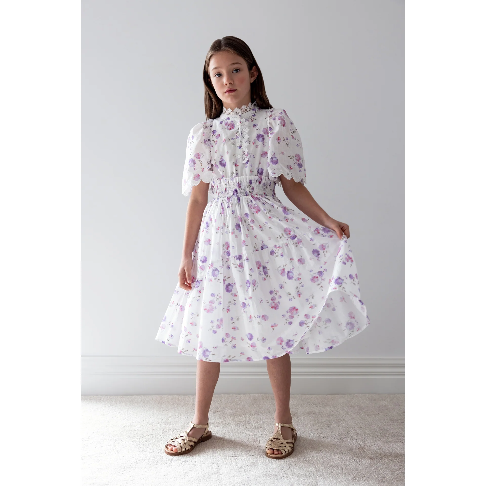 Petite Amalie Lilac Floral Shirred Waist Dress - Image 4
