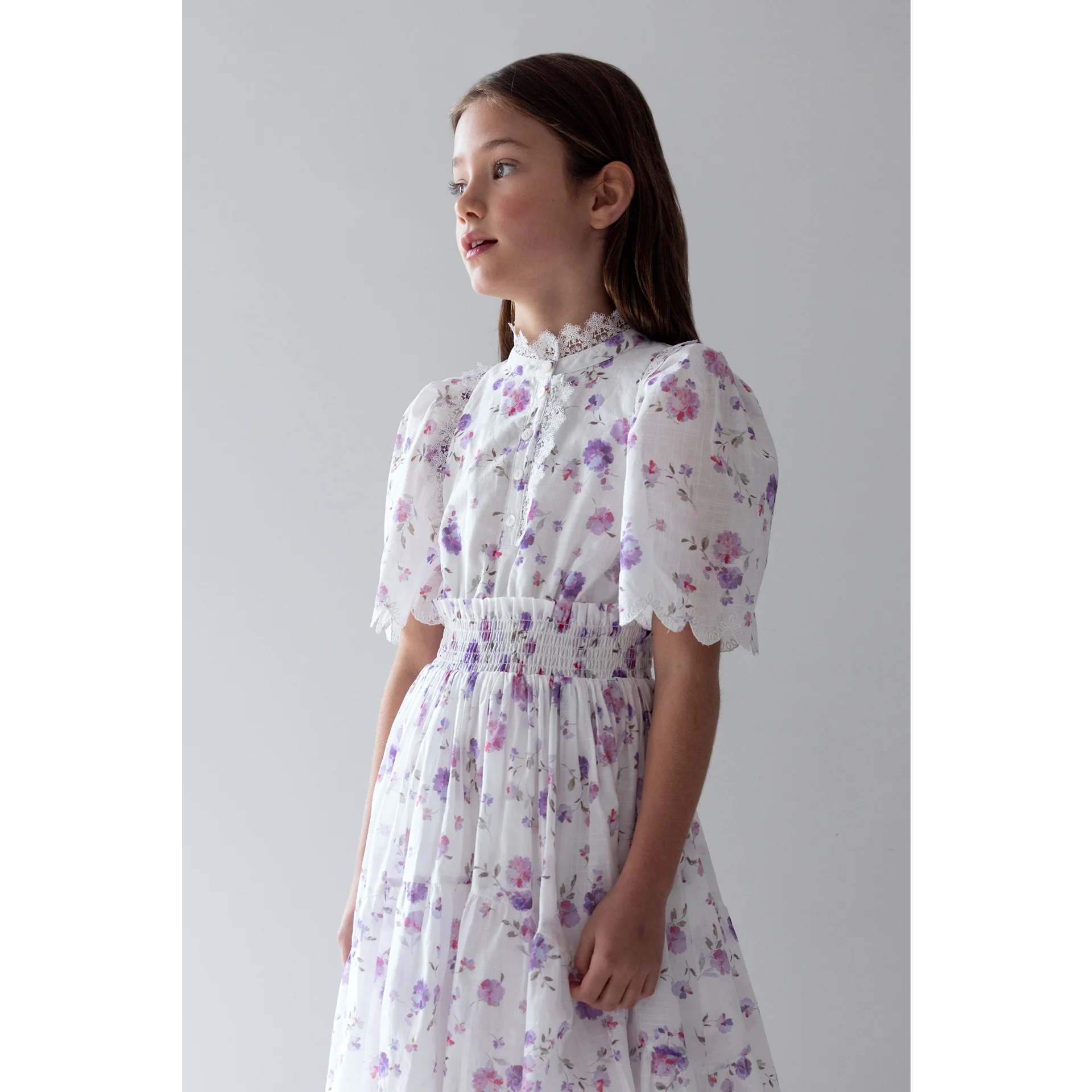 Petite Amalie Lilac Floral Shirred Waist Dress - Image 5