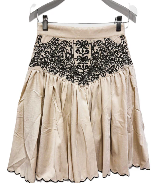 Petite Amalie Nougat / Black Cord Embroidered Cut Out Skirt (3132) (thin corduroy) - Image 2
