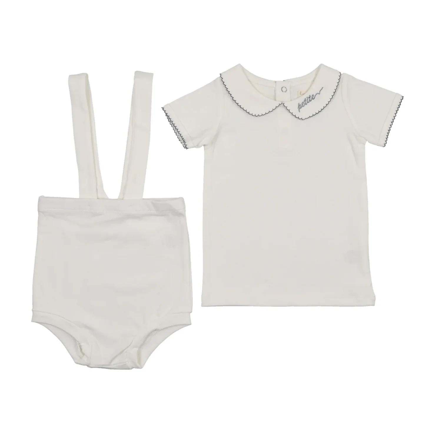 Bonjoy Petite Collar Top W/ Suspender Diaper Cover - White Blue